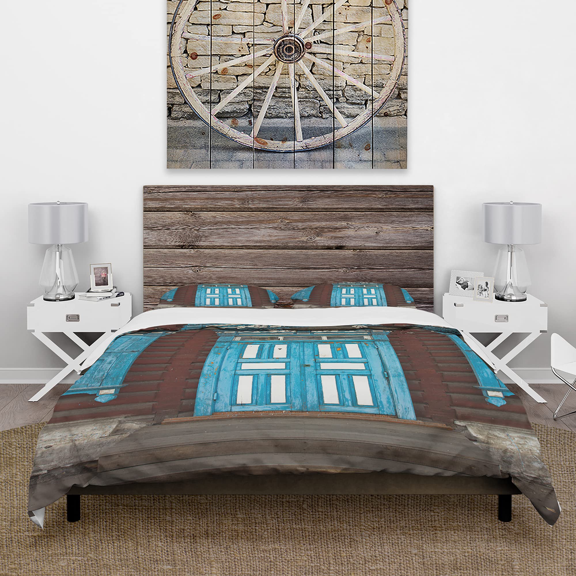 DesignQ Traditional Blue Wood Carvings Duvet Cover Set - Twin Size, 3-Piece Abstract Bedding Set for All Seasons | Perfect for Cozy Home Decor & Guest Room Makeover