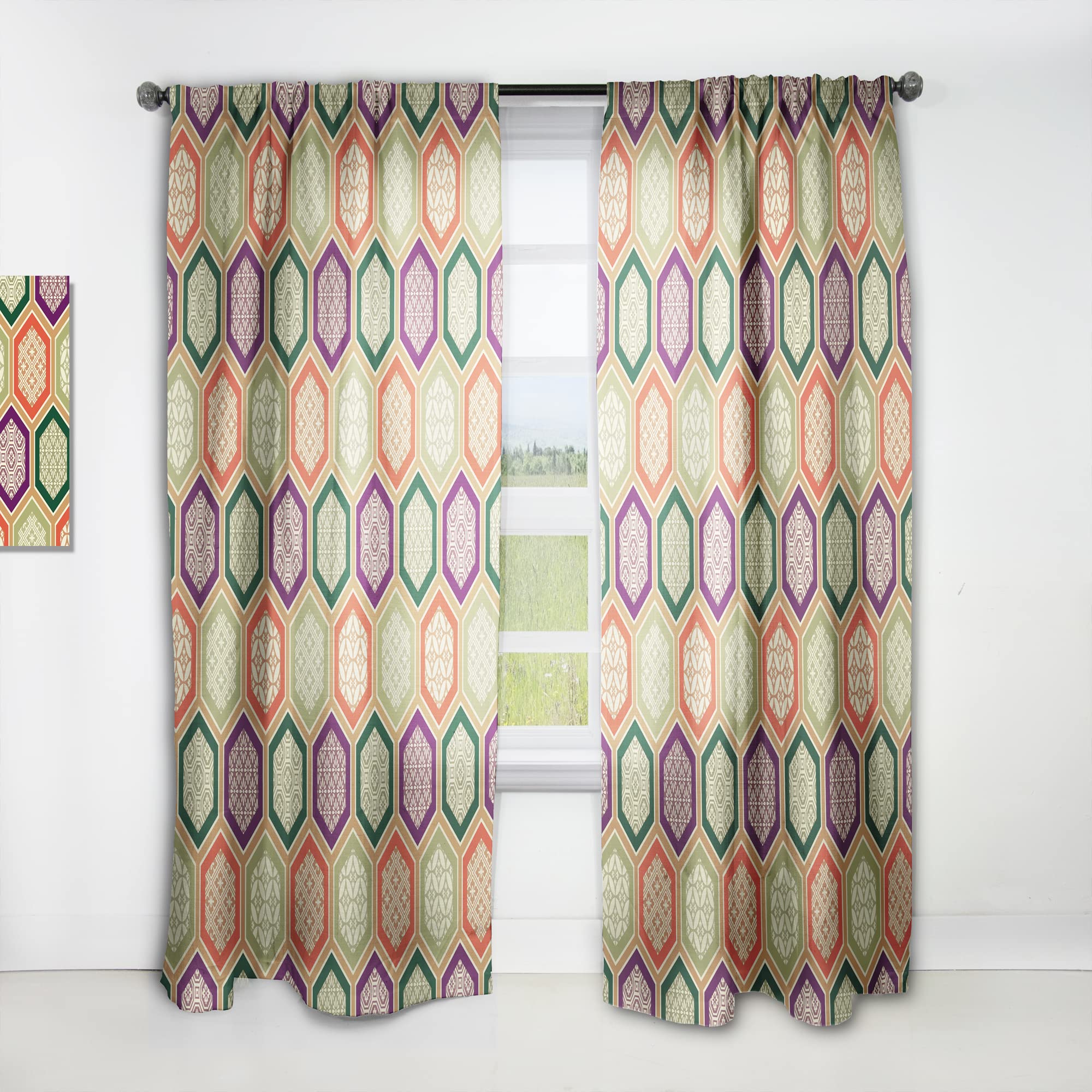 DesignQ Traditional Japanese Pattern Thermal Insulated Curtains - Single Panel 52x63 - Elegant Window Drapes for Bedroom & Living Room | Perfect for Home Decor, Privacy & Temperature Control
