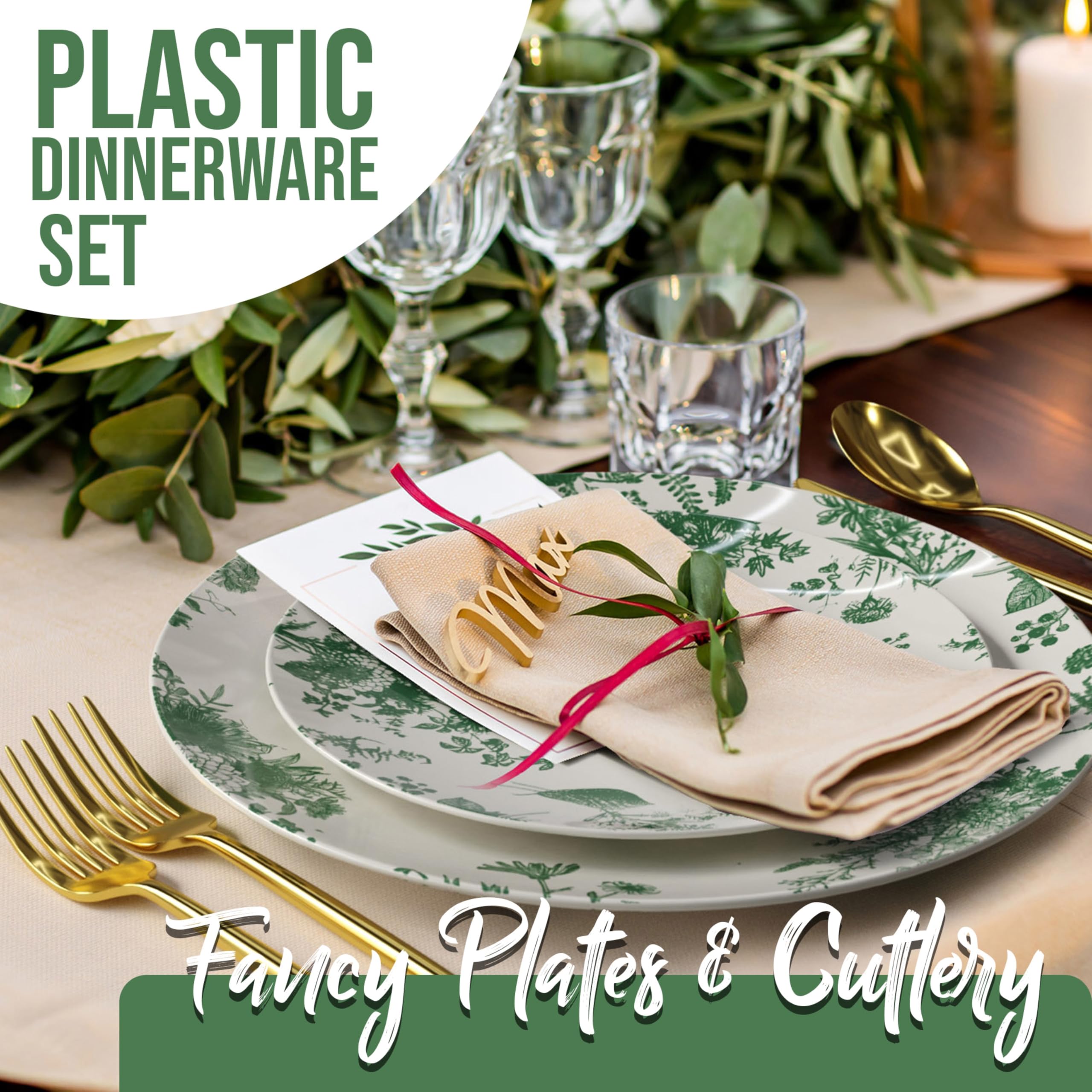 Premium 200-Piece Disposable Plastic Dinnerware Set - Gold & Silverware for 40 Guests | Includes 10