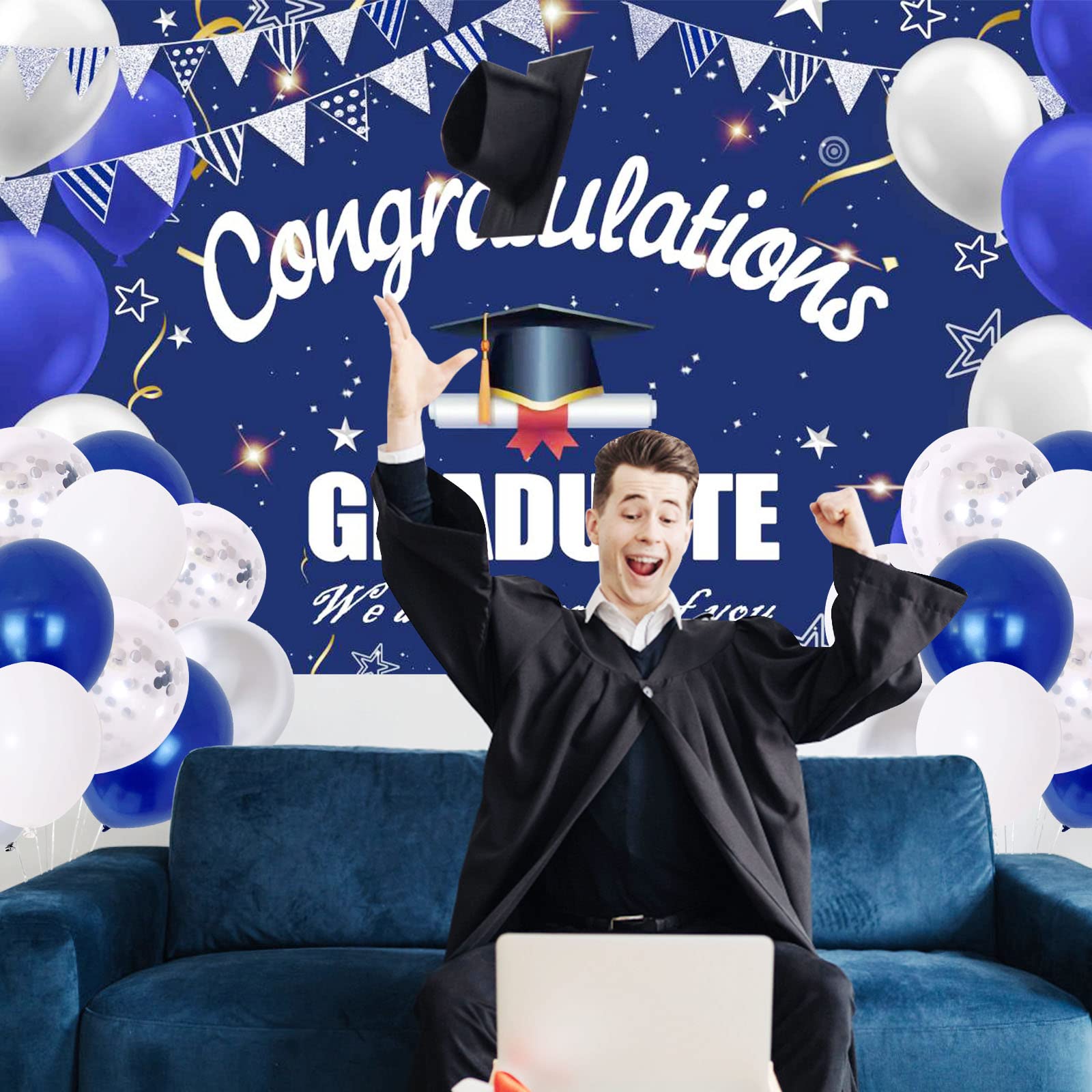 Class of 2025 Graduation Decorations Set - Congratulations GRADUATE Banner, Balloons & Backdrop for Nursing Graduation Party (Navy Blue) | Perfect for Nurse Graduation Ceremonies, College Celebrations & Photo Booths