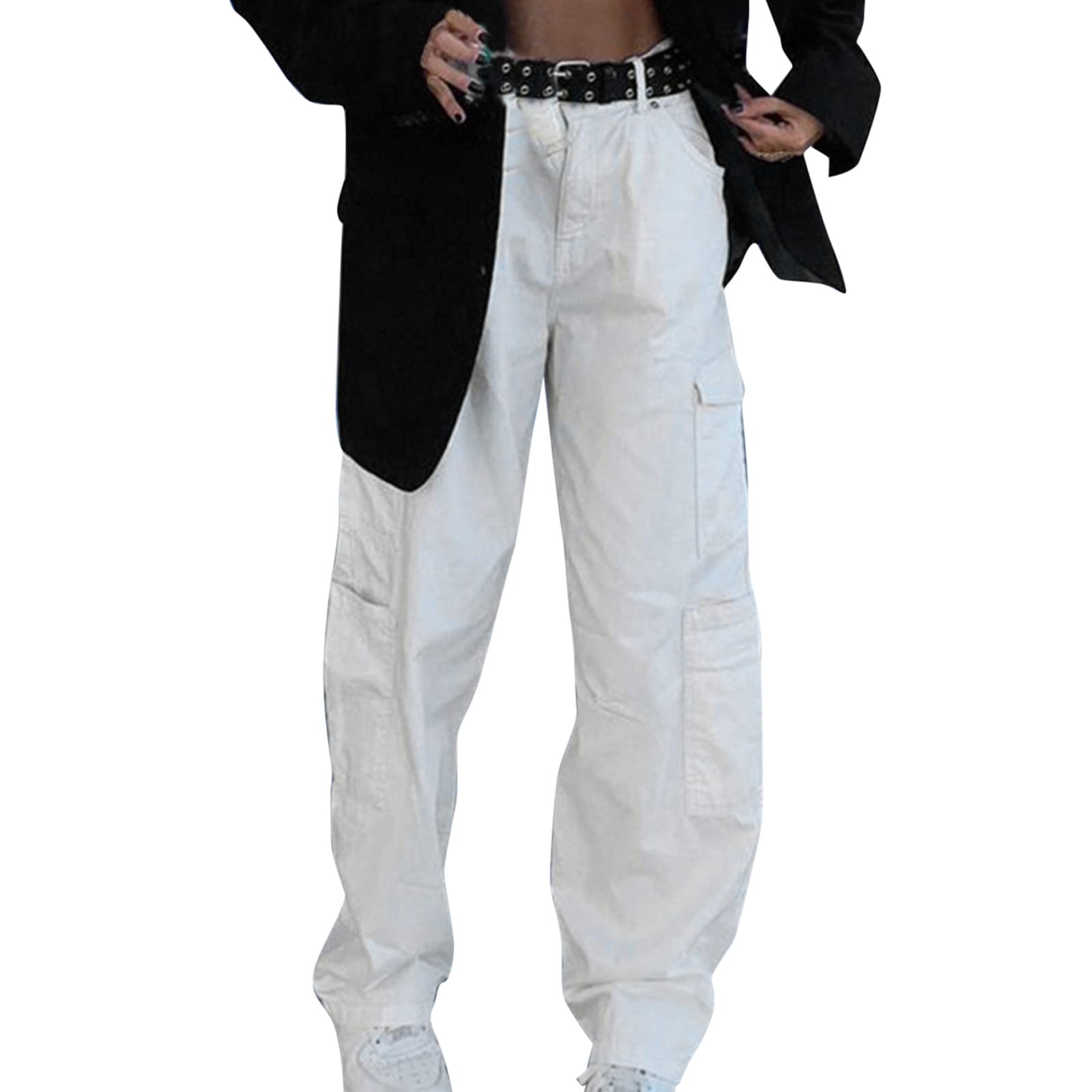 **Women's Casual Cargo Pants - Mid Waist Elastic Hiking Pants for Outdoor & Lounge Wear - Comfortable Travel & Yoga Pants**