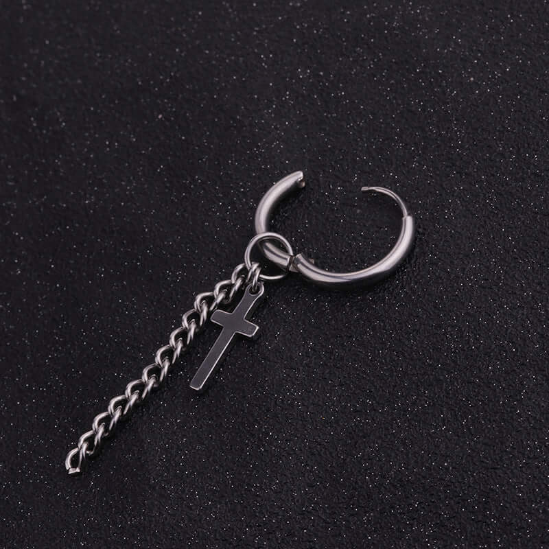 20G Cross Feather Dangle Hoop Earrings for Women | Trendy Gothic Jewelry for Parties, Concerts & Everyday Wear | HSEC1806