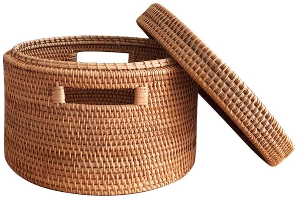 Handmade Rattan Storage Basket - Round Small Organizer for Keys, Remotes & Essentials | Stackable Natural Woven Container for Home, Office & Bathroom Organization