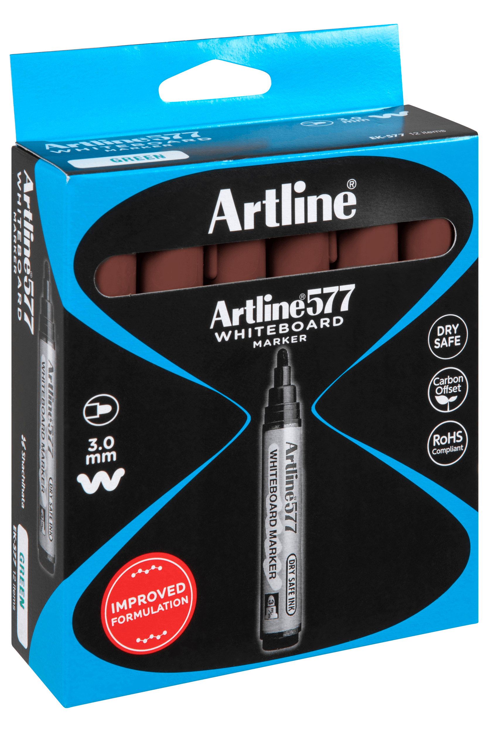 Artline 577 Whiteboard Markers - 12 Pack of 3mm Bullet Tip Brown Dry Erase Markers for Classroom, Office & Home Use - Non-Toxic & Low Odor