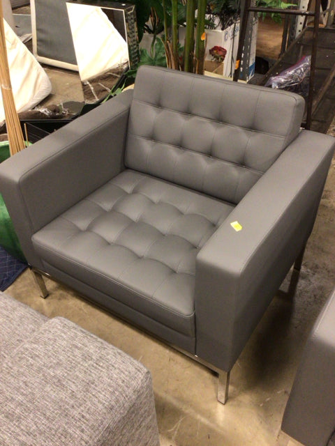 Modern Grey Leather Armchair with Chrome Base - Stylish Living Room, Office, or Lounge Seating for Home & Commercial Spaces