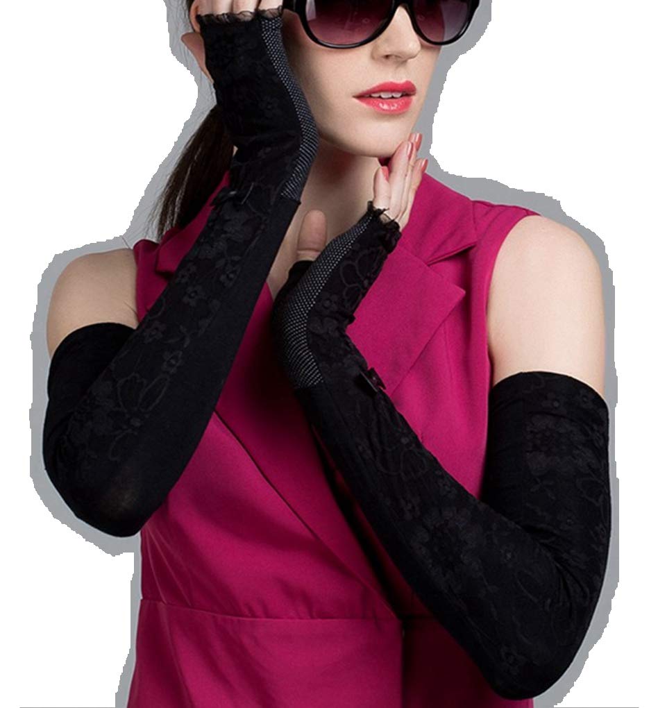 UV Protection Long Sleeve Lace Gloves for Women - Fingerless Mittens for Driving, Cycling, Outdoor Activities & Fashion Accessories