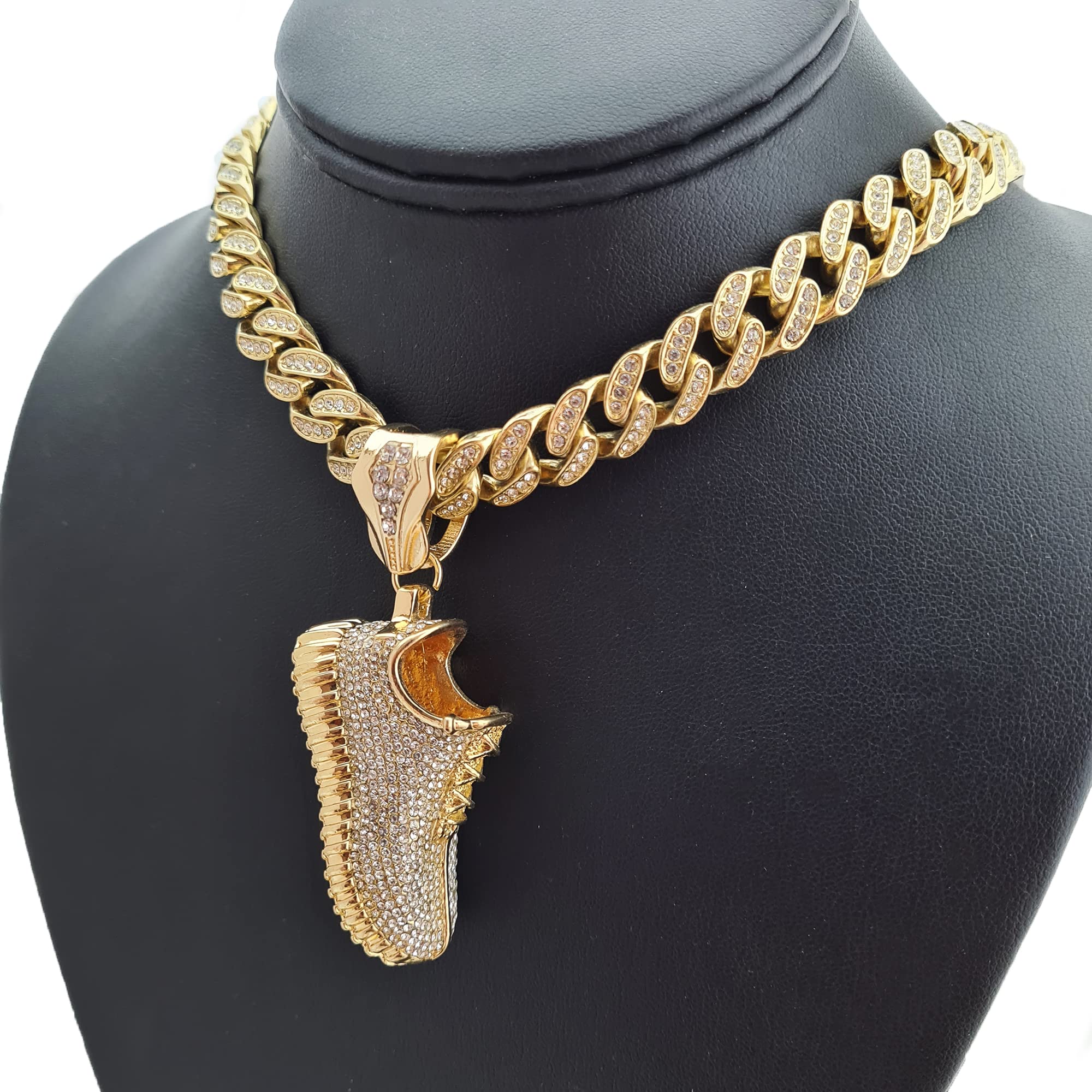 Hip Hop Jewelry Gold Plated Shoe Pendant with 13mm Cuban Chain - 16