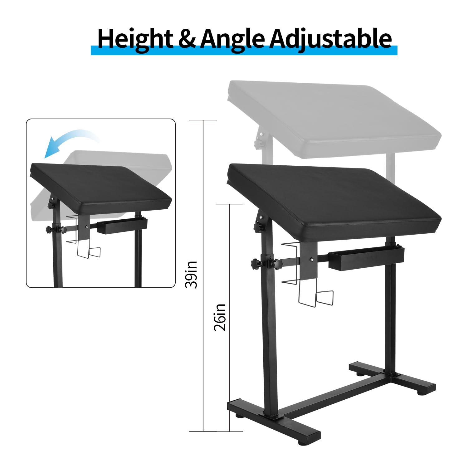 Professional Heavy Duty Tattoo Arm Rest Stand with PU Leather & Soft Sponge - Adjustable Height & Angle, Stable Oversized Armrest with Storage Rack - Perfect for Tattoo Artists, Permanent Makeup & Body Piercing Studios