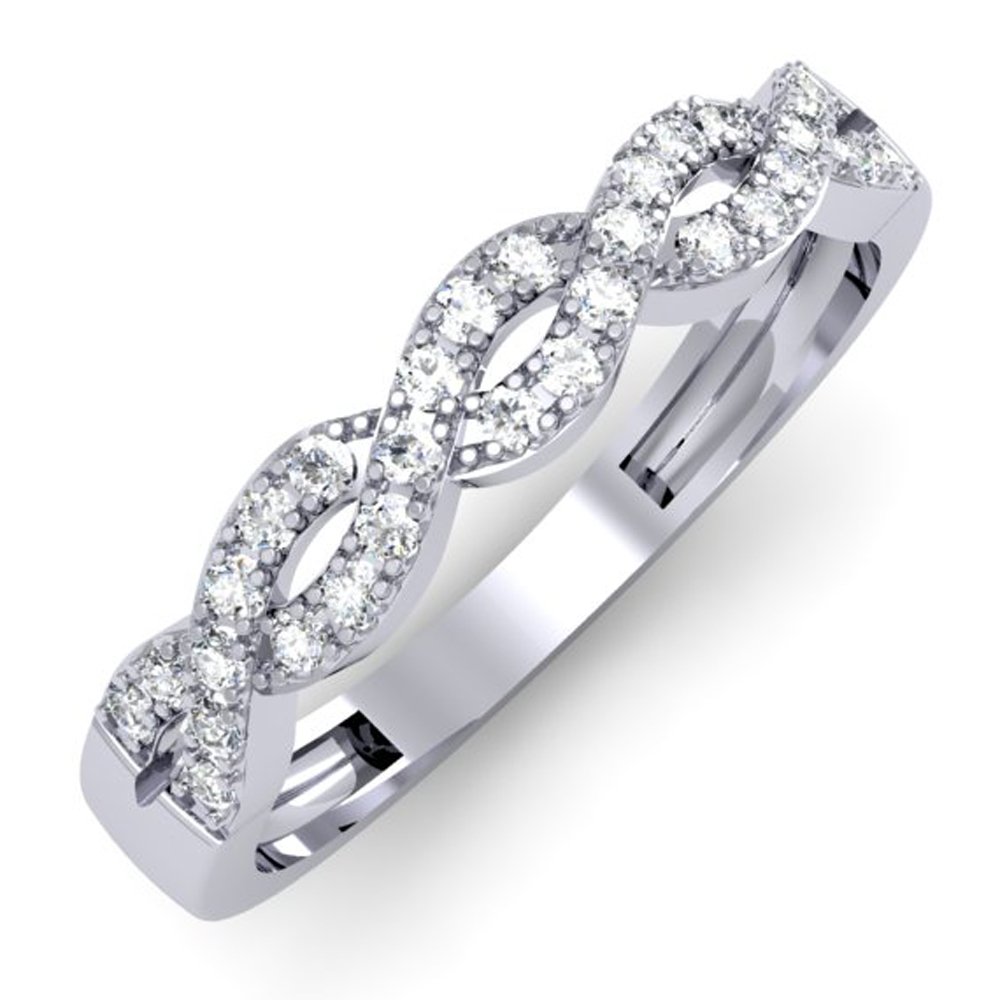 Dazzlingrock 14K White Gold 0.2 Carat Diamond Women's Wedding Band - Stackable Swirl Bridal Ring for Engagement, Anniversary & Special Occasions