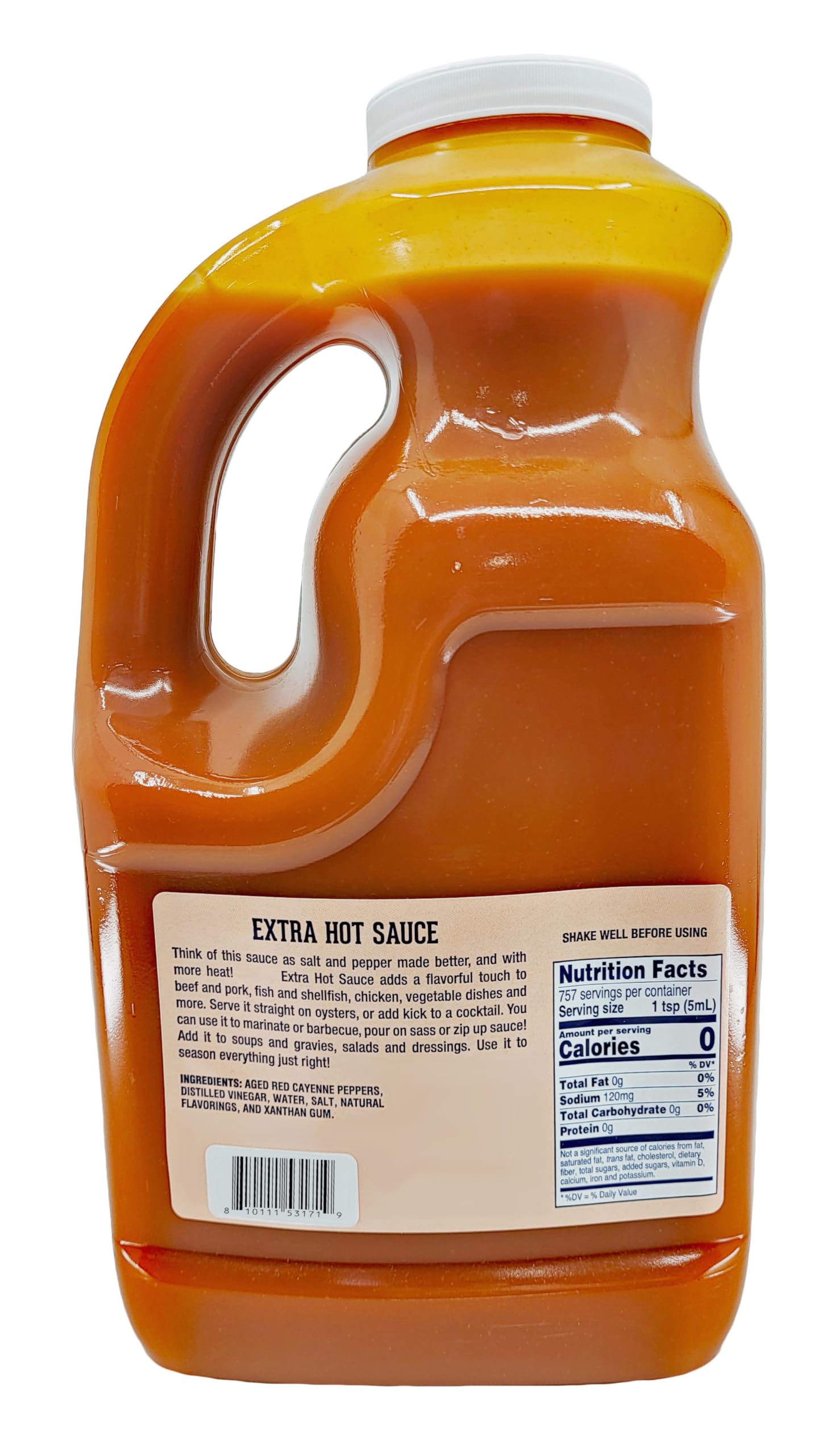 Extra Hot Chili Sauce - 1 Gallon (128 Fl Oz) Bottle - Pure Natural Ingredients - Perfect for Tacos, Wings & BBQ - Pack of 1