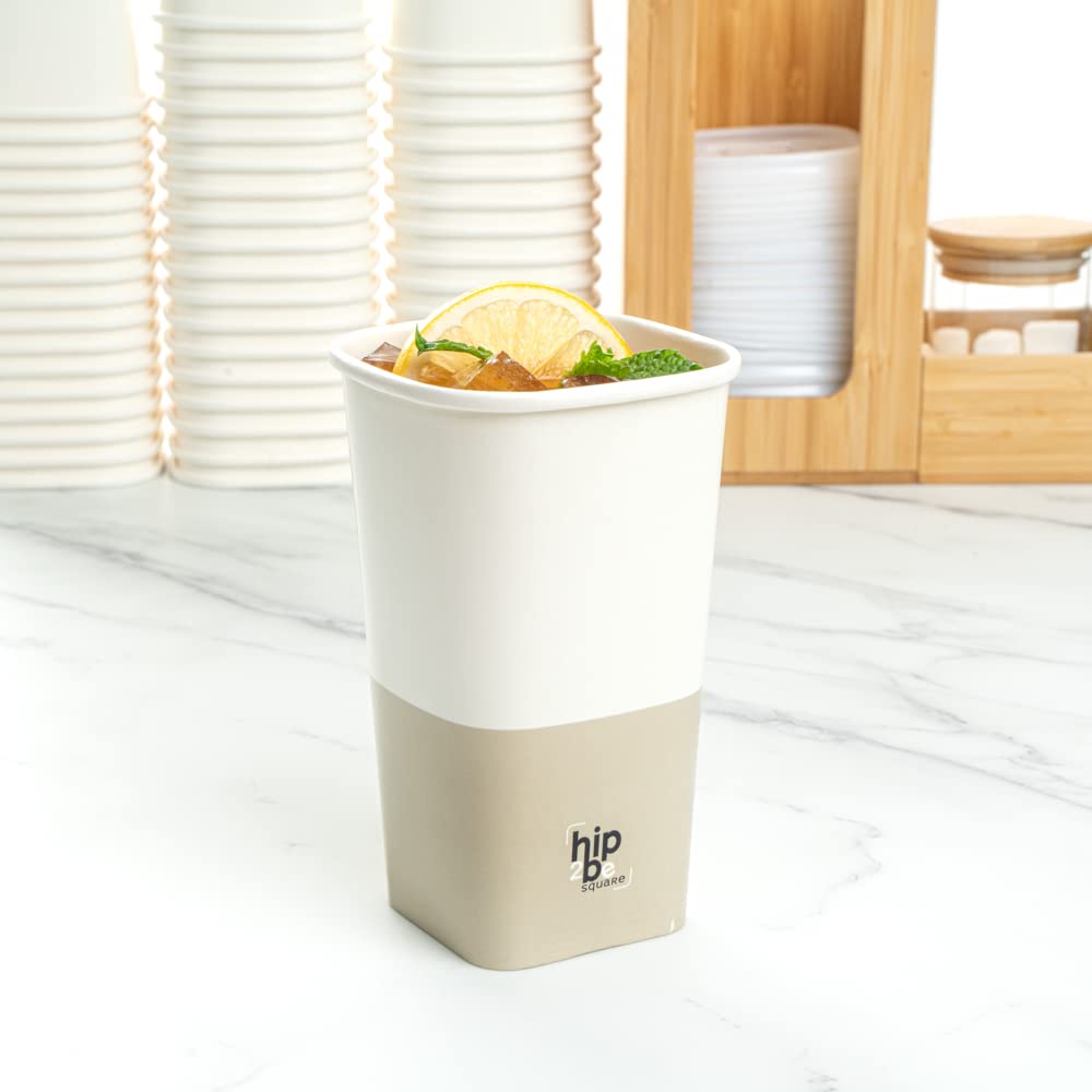 Restaurantware Hip 2 Be Square 16oz Paper Coffee Cups - Leakproof, Reusable, Double PE Lined for Hot & Cold Drinks (Lids Sold Separately) - Perfect for Coffee Shops, Offices, and Catering Events