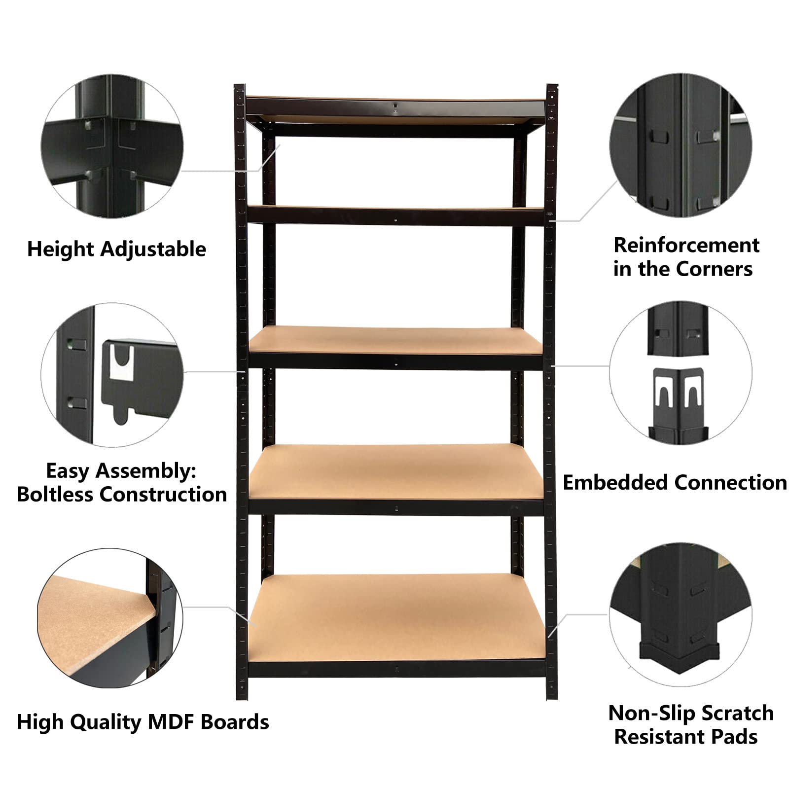5-Tier Heavy Duty Metal Garage Shelves - 875KG Capacity Storage Rack for Garage, Closet, Kitchen, Workshop & Office | Durable Utility Shelving for Organizing Tools, Supplies & More