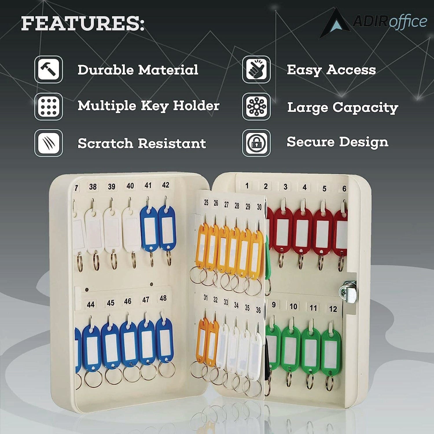 AdirOffice 48-Key Steel Key Cabinet with Secure Key Lock - 7.1