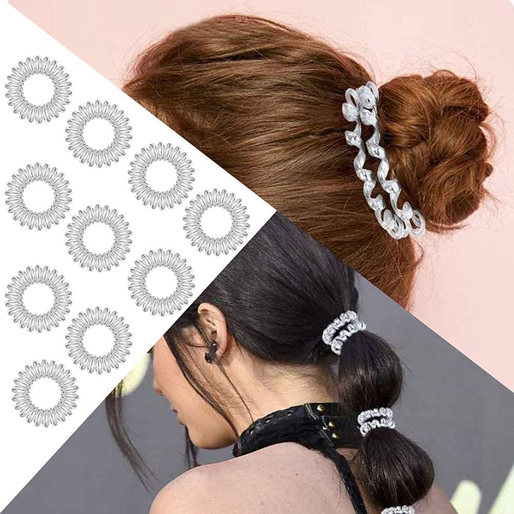 Spiral Hair Ties for Women & Girls - 20 Pack Clear Plastic Coil Hair Bands, No-Slip Ponytail Holders & Hair Elastics - Perfect for Workouts, School, and Everyday Hairstyles
