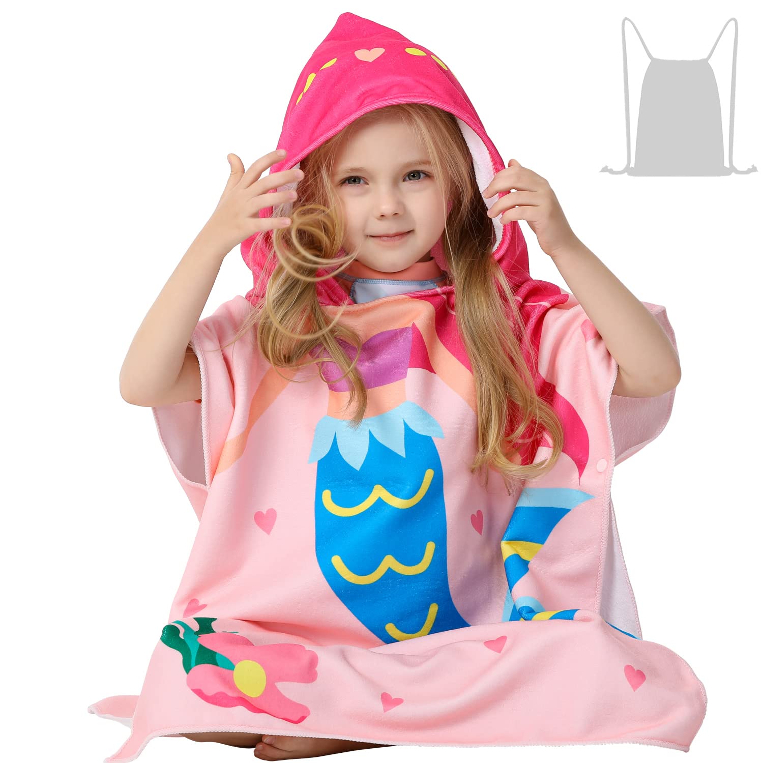 Pink Mermaid Hooded Beach Towel Poncho for Kids - Soft Lightweight Microfiber Swim Cover Up for Toddler Girls - Perfect for Pool, Beach, Swimming & Bath Time