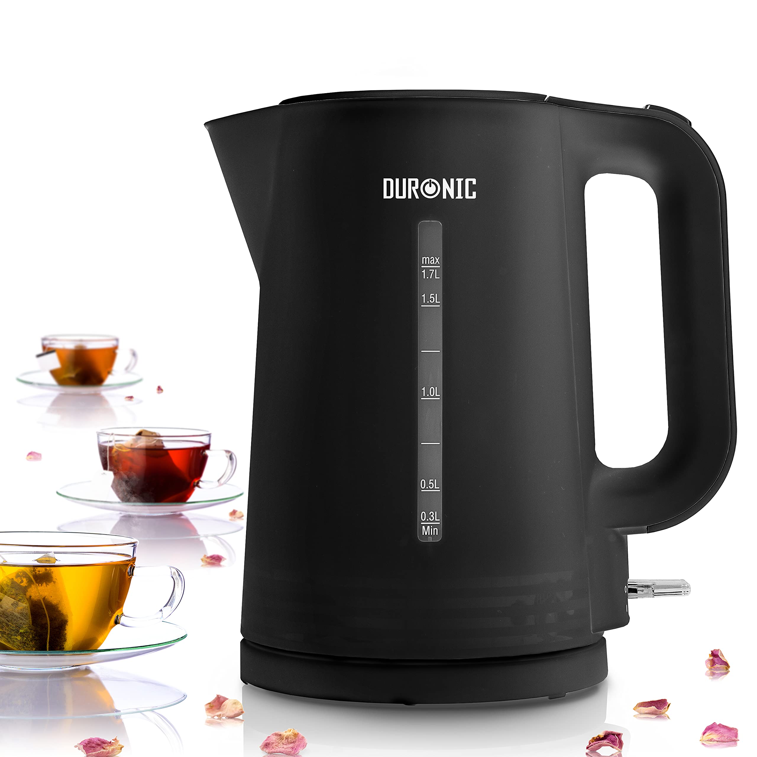 **Duronic EK17BK Fast Boil Electric Kettle - Cordless, Quiet & Safe with Dry Protection - Perfect for Tea, Coffee, Hot Chocolate & Soup - Black**    *(Ideal for Home, Office, Dorm & Travel - Quick & Convenient Hot Water Boiler for Daily Use)*