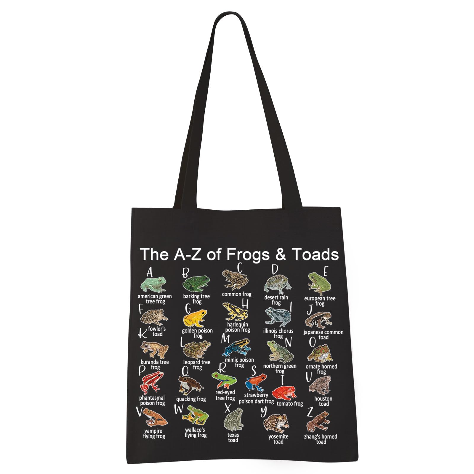 VAMSII Frog & Toad Tote Bag | A-Z of Frogs & Toads Print | Eco-Friendly Grocery Shopping Bag | Cute Aesthetic Purse for Women & Girls | Perfect for School, Beach & Farmers Market