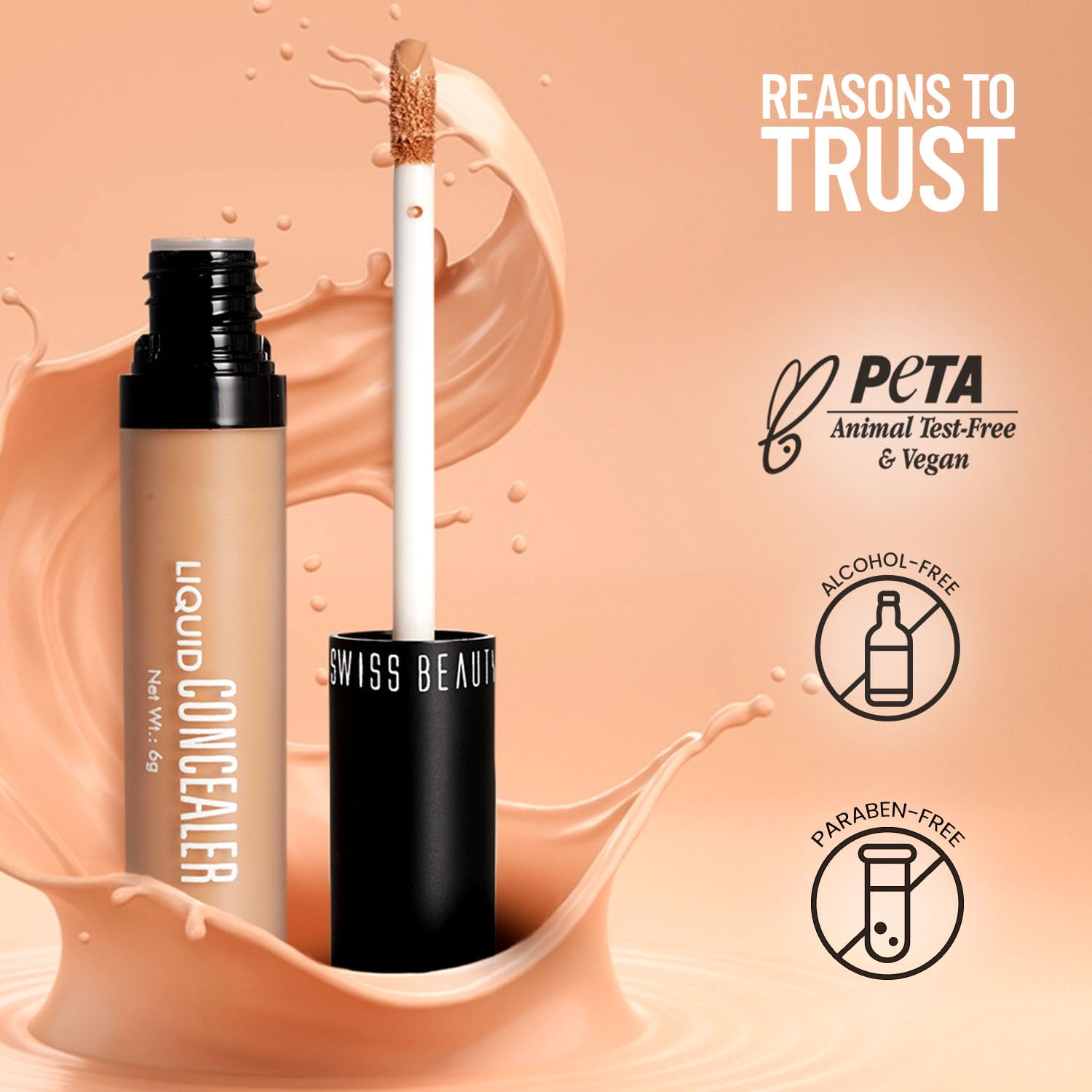 Swiss Beauty Full Coverage Liquid Concealer - Lightweight, Blendable, Matte Finish | Shade Light-Moyen (6g) | Perfect for Dark Circles, Blemishes & Contouring | Everyday Makeup & Professional Use
