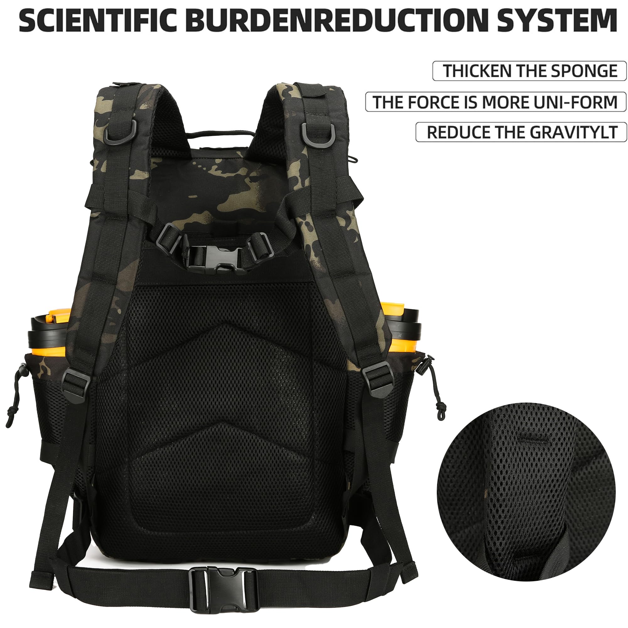 45L Tactical Assault Backpack - 3 Day Military Molle Rucksack with Waterproof Design for Outdoor Camping, Hiking & Airsoft (Black Camo)