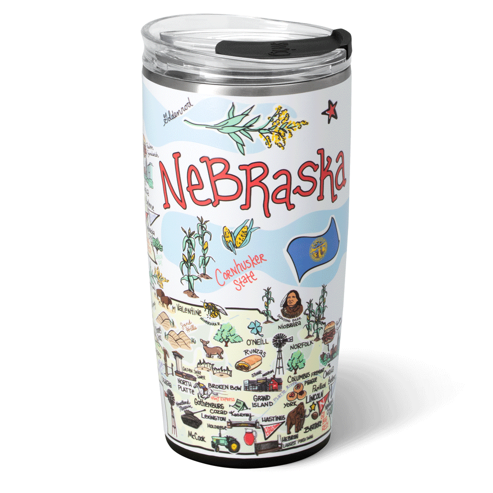 22oz Nebraska Insulated Tumbler with Lid and Straw - Stainless Steel Vacuum Flask for Coffee, Tea & Cold Drinks - Perfect for Travel, Office & Outdoor Activities