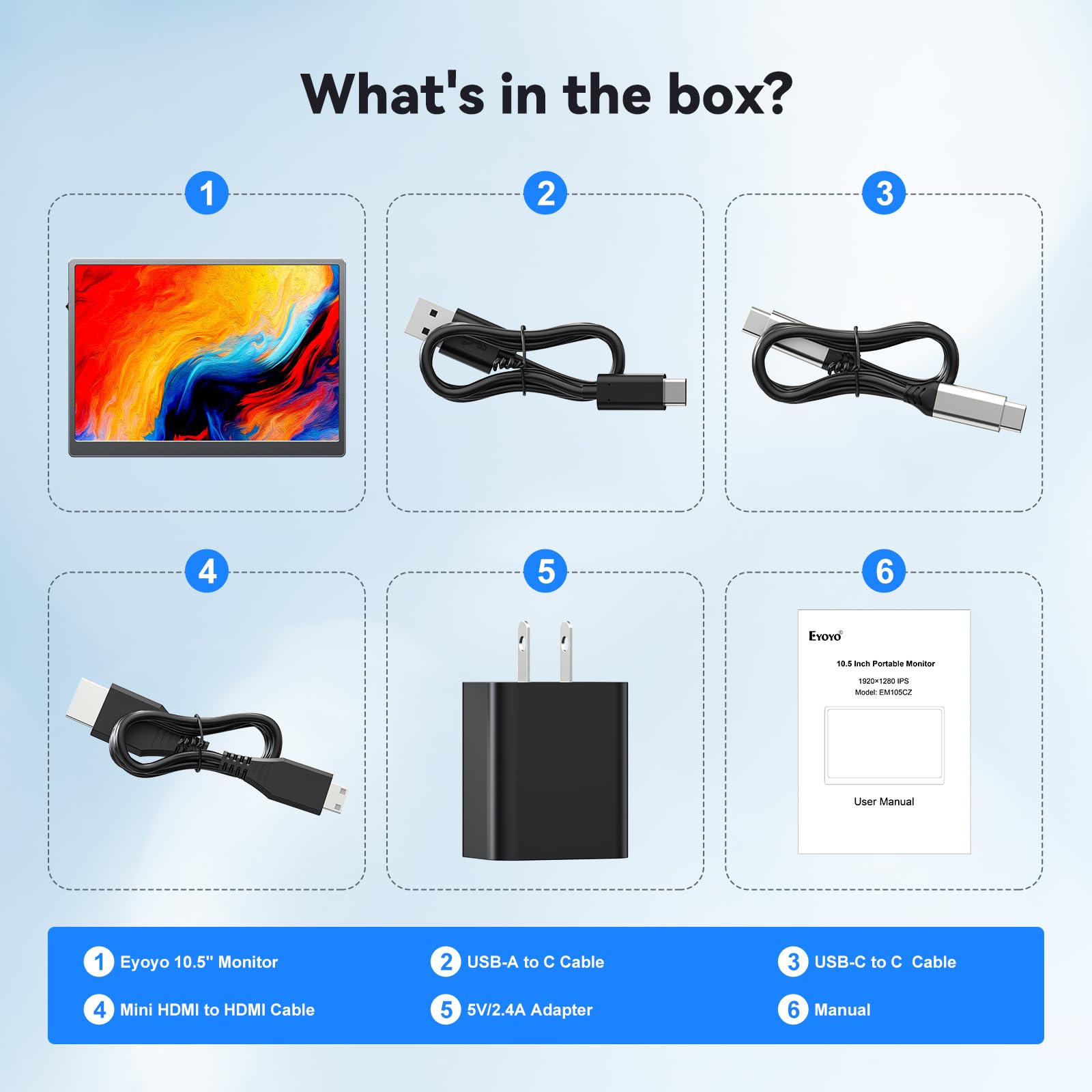 Eyoyo 10.5 Inch Portable Monitor for Laptop - 1920x1280P FHD IPS Screen, 100% sRGB, Eye Care Technology, USB-C & HDMI External Display - Perfect for PC, Mac, Phone, Xbox, PS5/4 - Ideal for Work, Gaming, Travel & Home Office Use