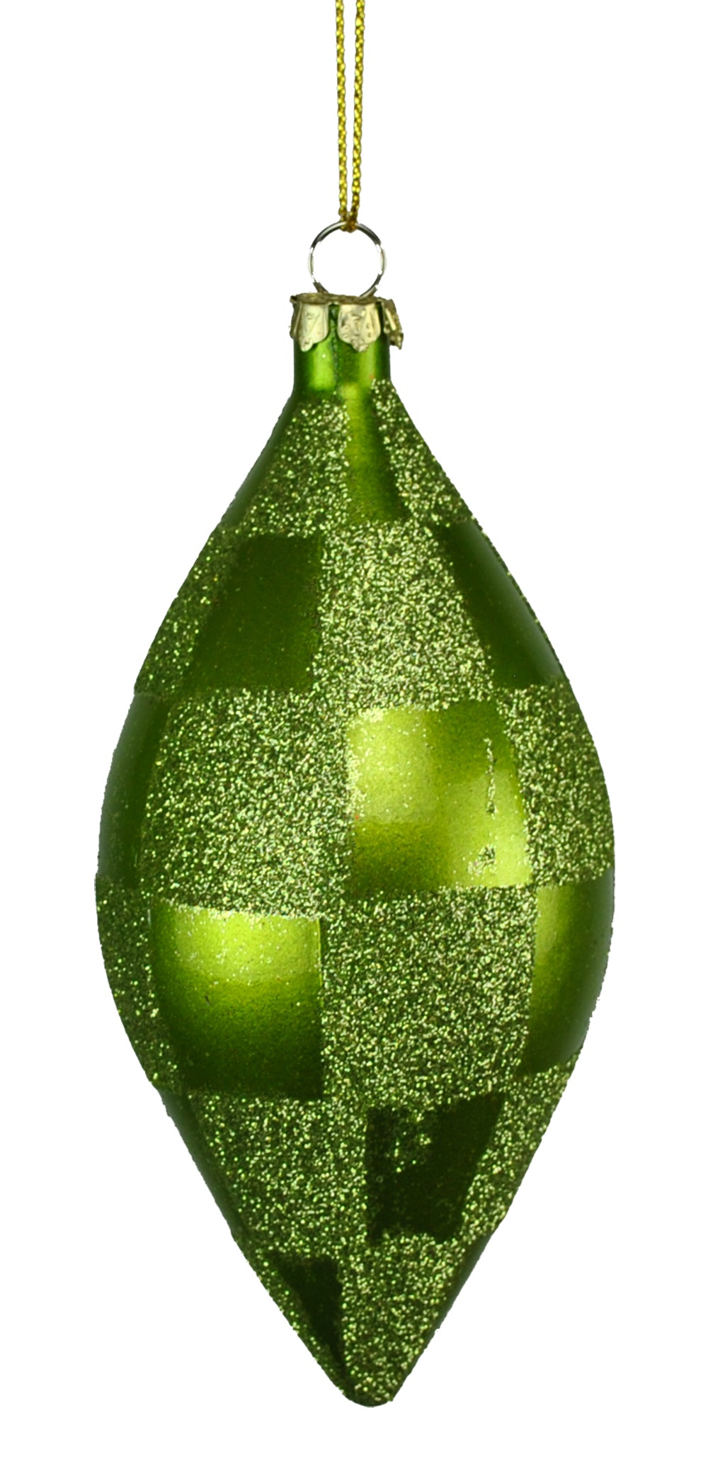 4 Pack Lime Green & Sage Checkered Teardrop Christmas Tree Ornaments with Glitter - Elegant Holiday Decor for Xmas Tree, Wreaths, Gift Wrapping & Home Decoration