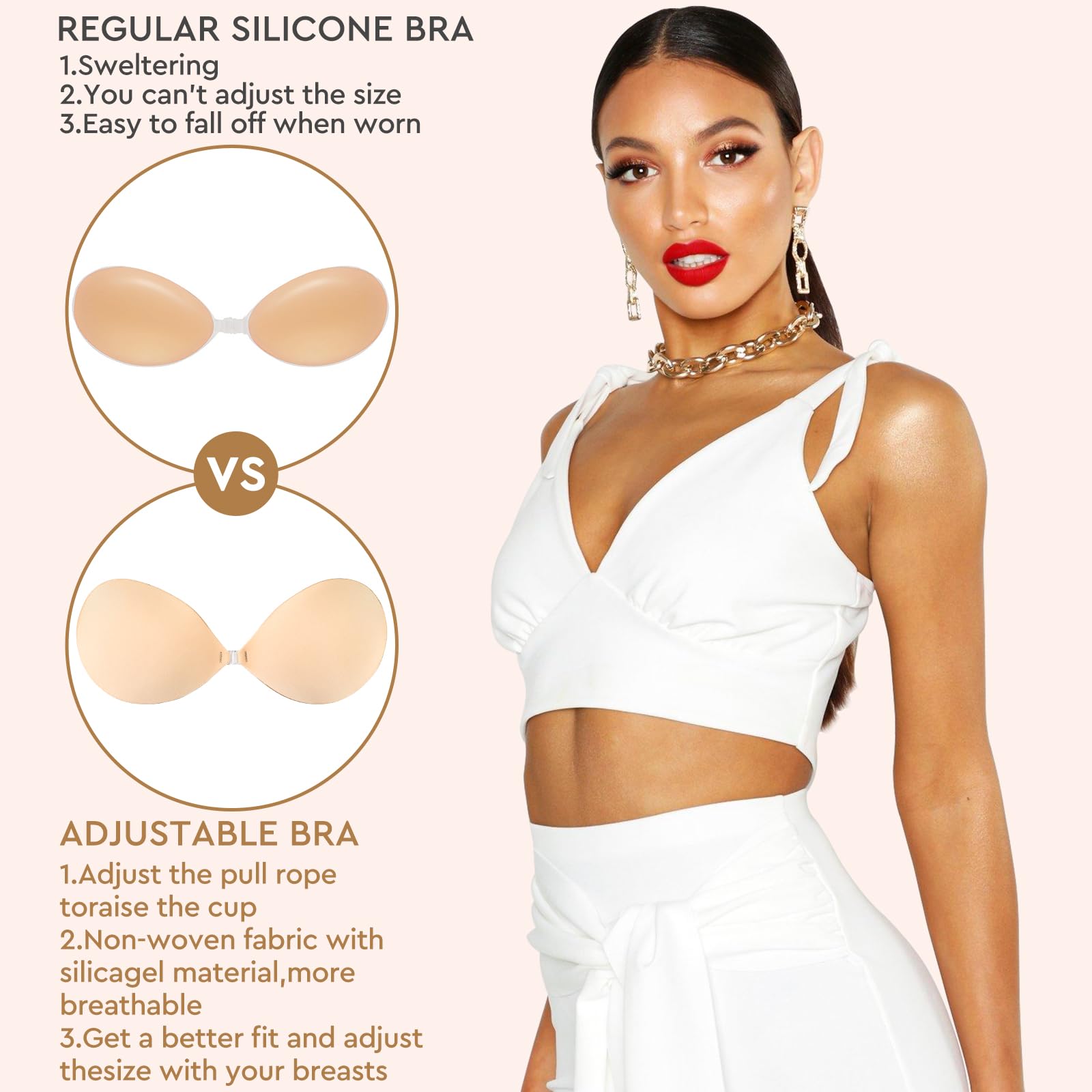 Sticky Strapless Push Up Bra with Nipple Covers - Silicone Adhesive Cups, Washable & Reusable - Perfect for Backless Dresses, Wedding Gowns & Special Occasions