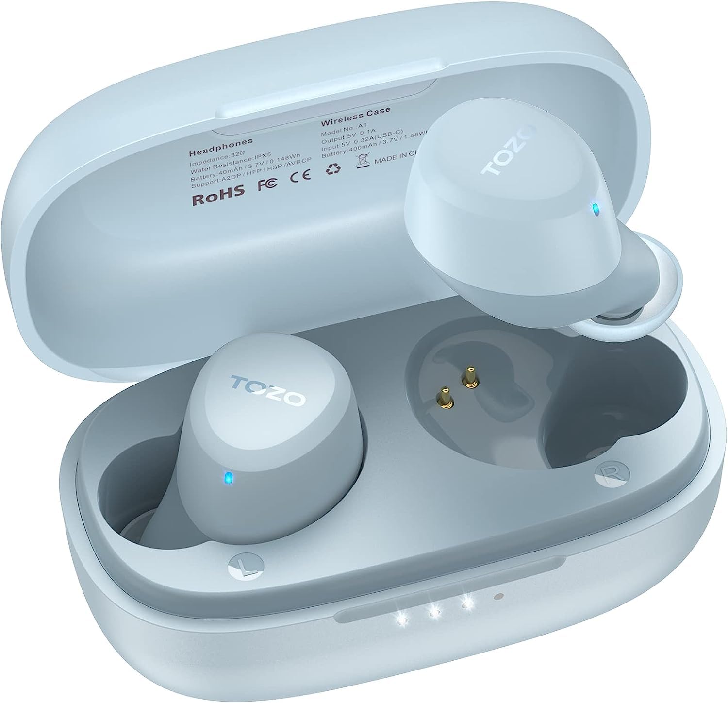 TOZO A1 Wireless Earbuds Bluetooth 5.3 - Lightweight IPX5 Waterproof Headphones with 2 Mics for AI Calls, Immersive Bass Sound & 32 EQ Presets via App - Perfect for Gym, Running, Workouts & Commuting