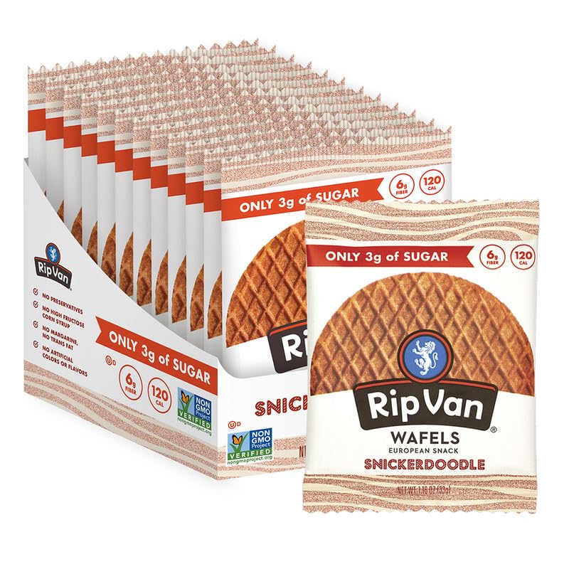 Rip Van Wafels Snickerdoodle Stroopwafels - Healthy Non-GMO Keto-Friendly Low Sugar (3g) Low Calorie Snacks - 12 Pack - Perfect for Office, Travel & On-the-Go Breakfast