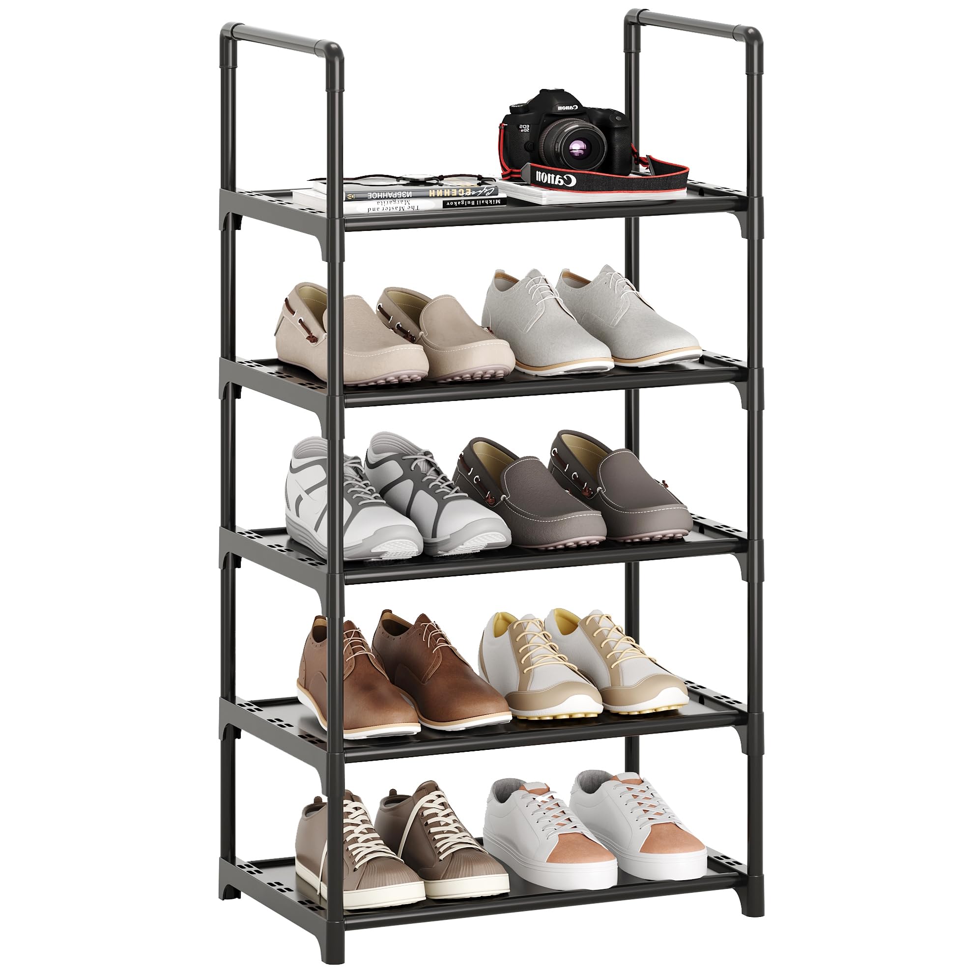 5-Tier Stackable Shoe Rack Organizer - Space Saving Shoe Storage Shelf for Entryway, Hallway, Closet, Bathroom & Living Room - Perfect for Small Spaces & Apartment Organization (Black)