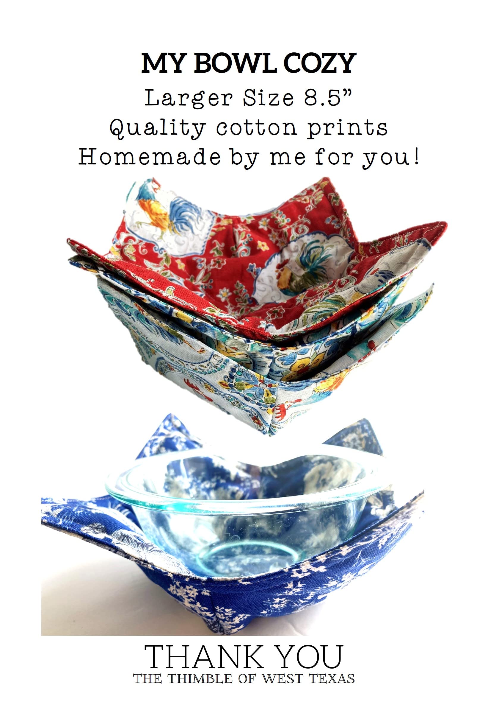 2-Pack Cotton Bowl Cozies - Microwave & Oven Safe Hot Pads for 8 Inch Bowls - Camping, Kitchen & Dining Essentials - Nature Beige Print with Multi-Color Design - Perfect for Hot Dishes, Soups & Baking