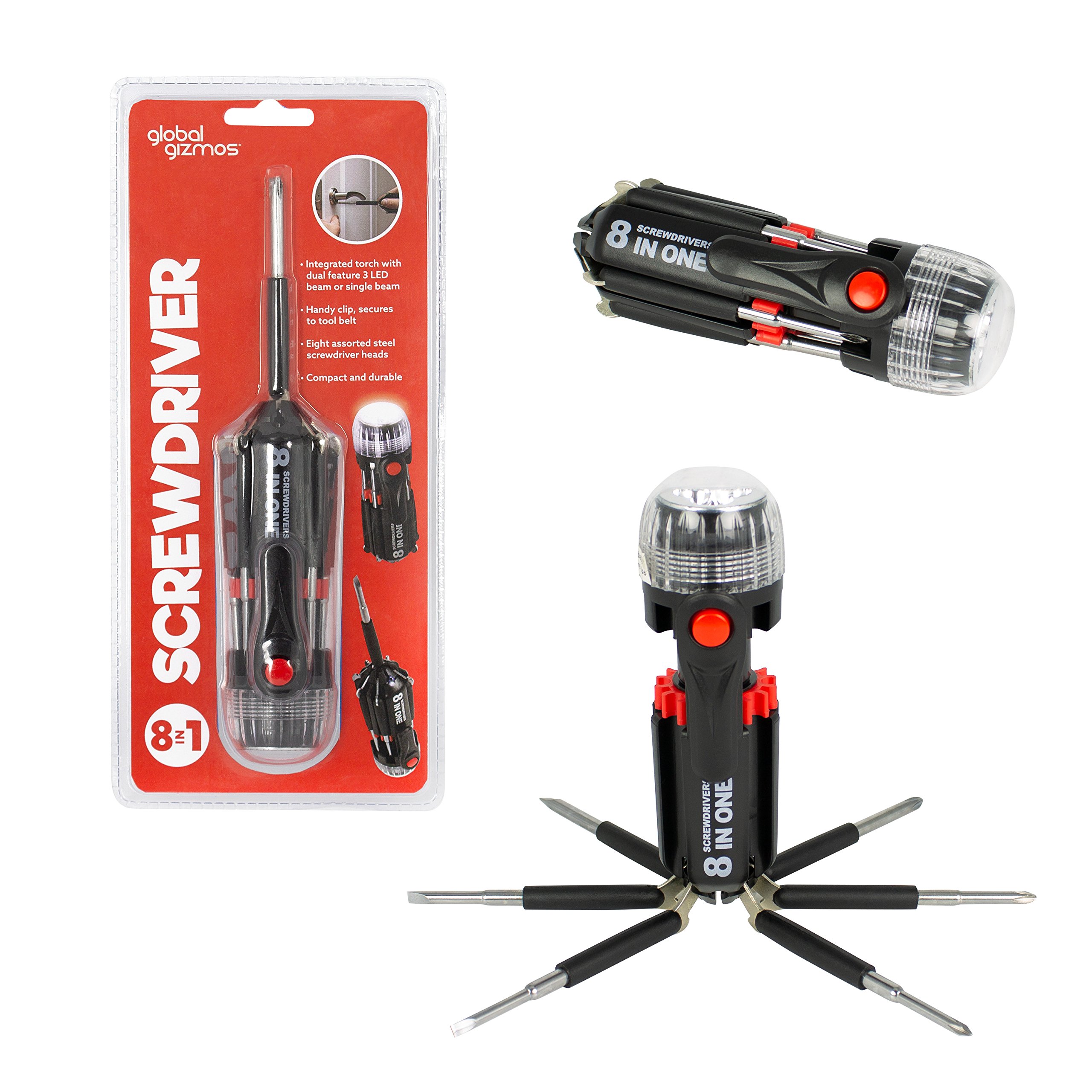 8-in-1 Multi-Function Screwdriver Set with LED Flashlight - Compact Torx & Phillips Bit Tool Kit for Home Repair, Electronics, and Emergency Use