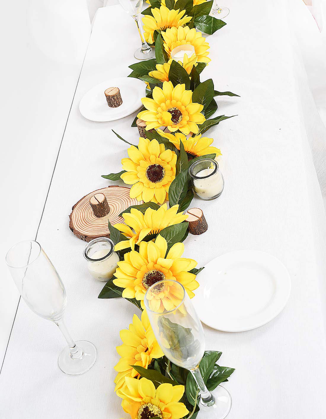 2 Pack Artificial Sunflower Garland - Silk Sunflower Vine with Green Leaves for Wedding, Party, Home & Table Decor - DIY Floral Arrangement, Wall Hanging, and Event Decoration