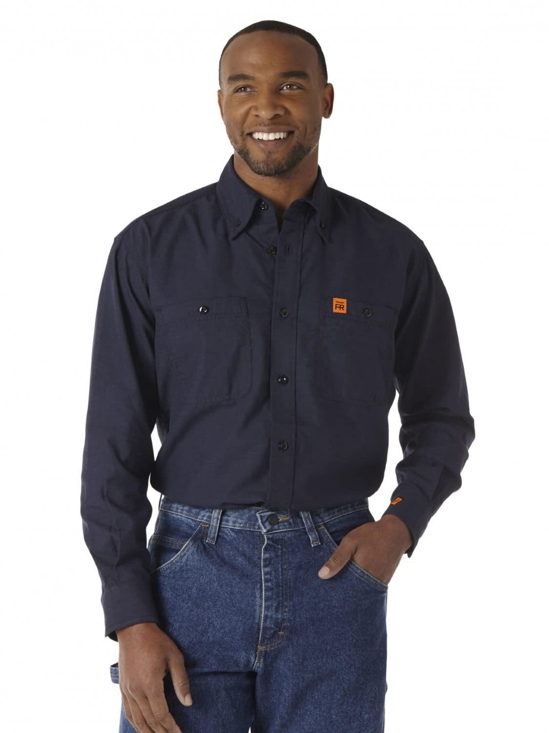 Wrangler Men's Flame Resistant Work Shirt - FR Safety Workwear with Two Pockets for Construction, Welding & Industrial Jobs