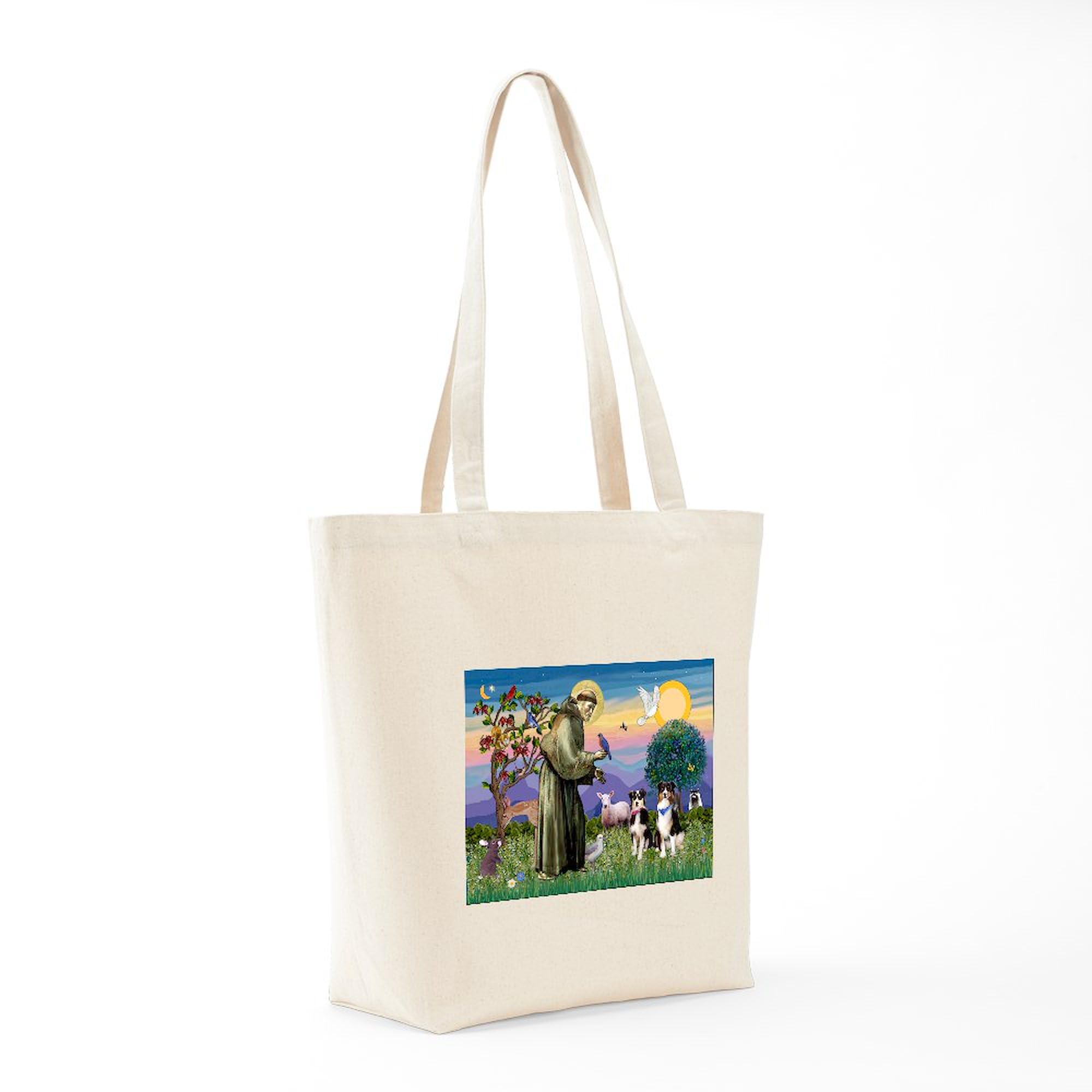 St Francis & Two Aussies Tote Bag - Natural Canvas Reusable Shopping Bag for Groceries, Beach & Daily Use | Eco-Friendly Cotton Tote by CafePress