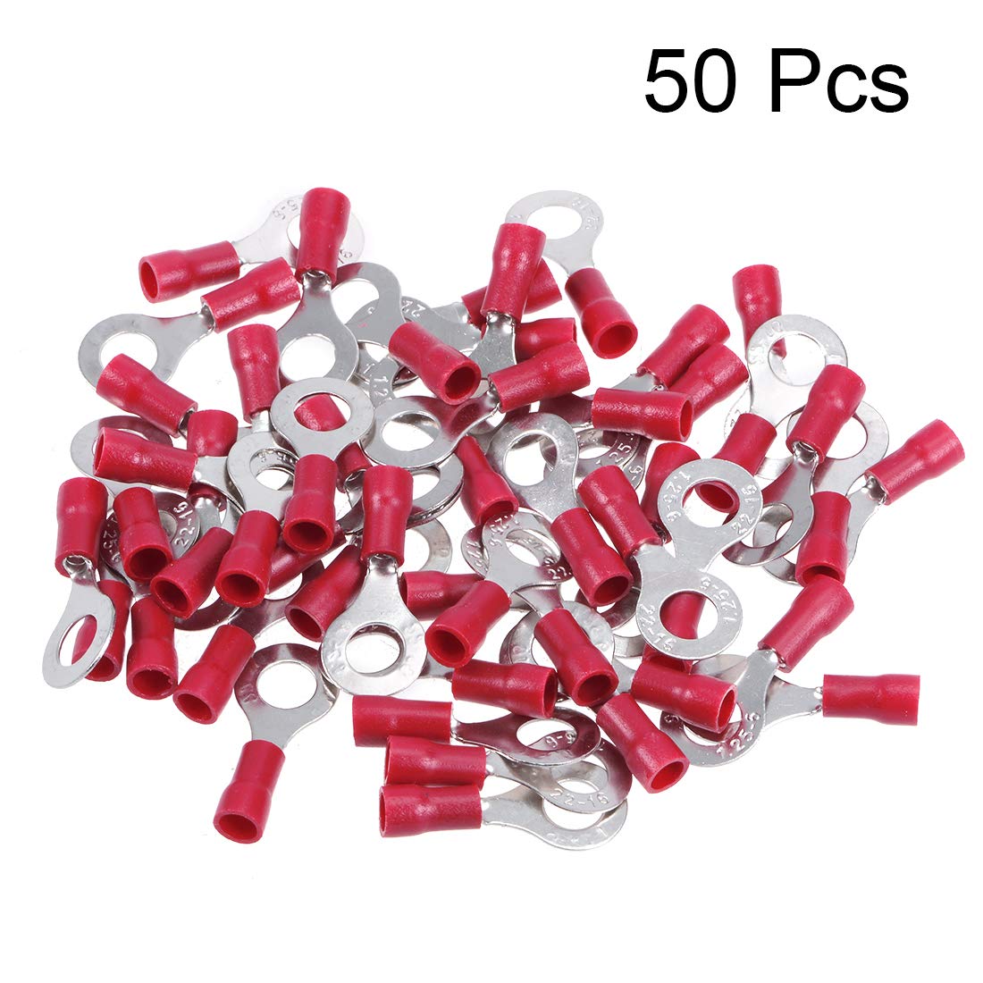 uxcell® RV1.25-6 Insulated Electrical Crimp Terminal, 50Pcs Ring Spade Wire Connectors for AWG22-16 Gauge - Perfect for Automotive, Marine & Home Electrical Wiring Projects
