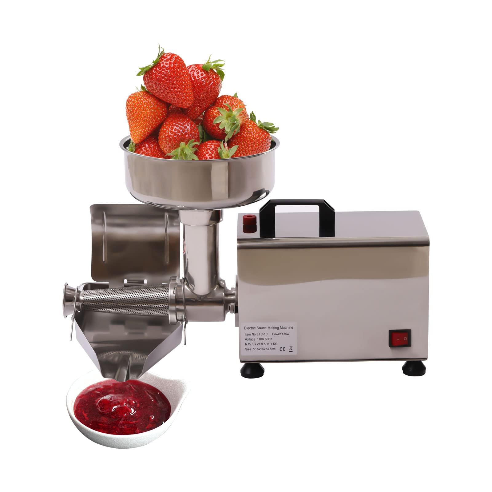 Commercial Electric Tomato Strainer Machine 110V - Stainless Steel Food Mill for Sauces, Purees & Juices - Perfect for Restaurants, Catering & Home Canning