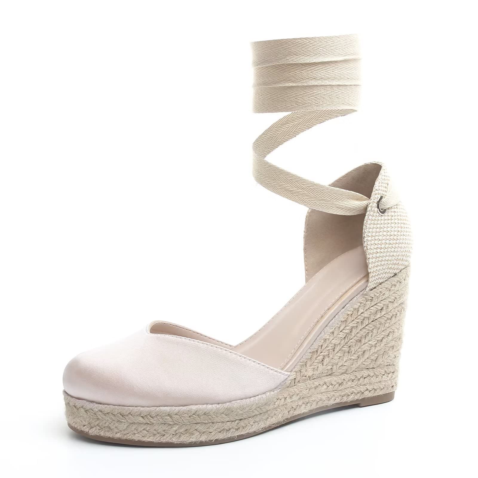 Women's MUSSHOE Closed Toe Lace Up Wedge Sandals - Comfortable Espadrille Heels for Summer, Beach, and Casual Outings