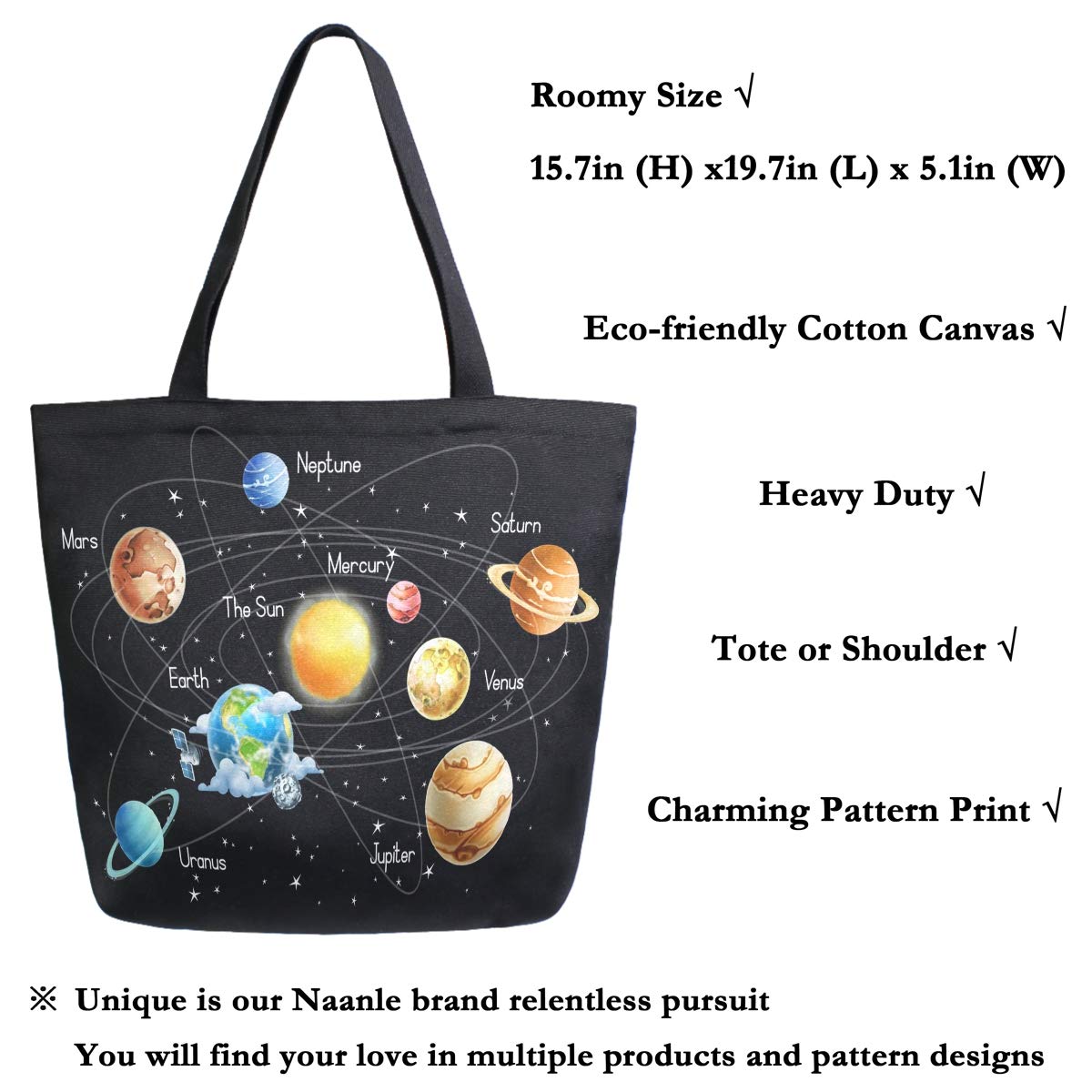 Outer Space Canvas Tote Bag for Women - Large Reusable Cotton Shopping Bag with Planet Design, Durable Multipurpose Grocery Tote for Outdoor, Travel & Daily Use