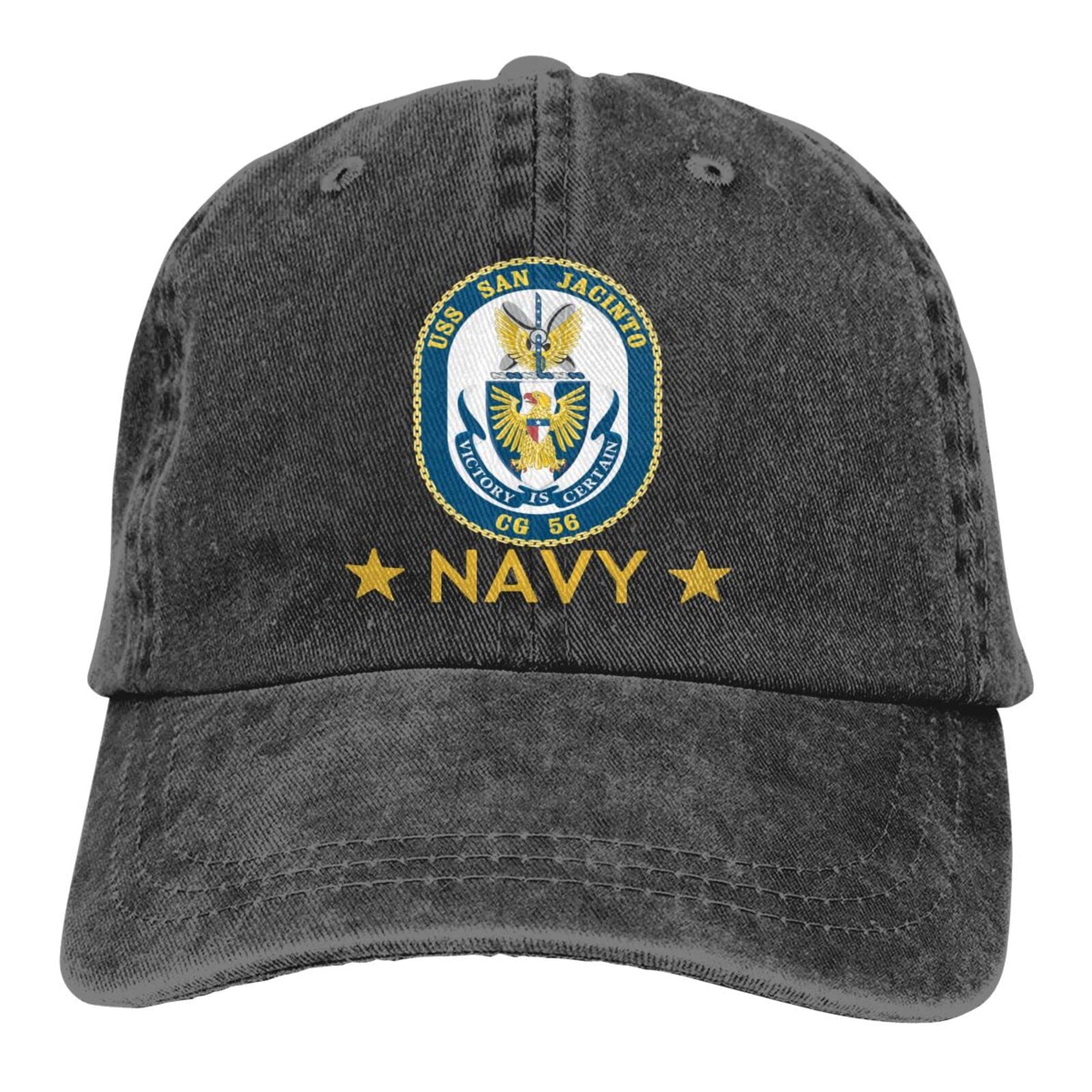 Navy USS San Jacinto CG-56 Unisex Denim Baseball Cap - Military Style Adjustable Sandwich Hat for Men & Women | Perfect for Veterans Day, Navy Events & Outdoor Activities