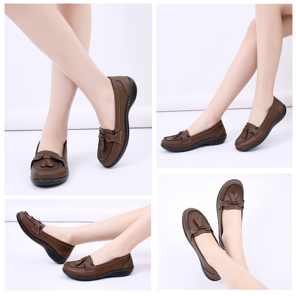 Women's Maichal Slip-On Loafers - Comfortable Leather Tassel Dress Shoes for Work, Office & Casual Wear