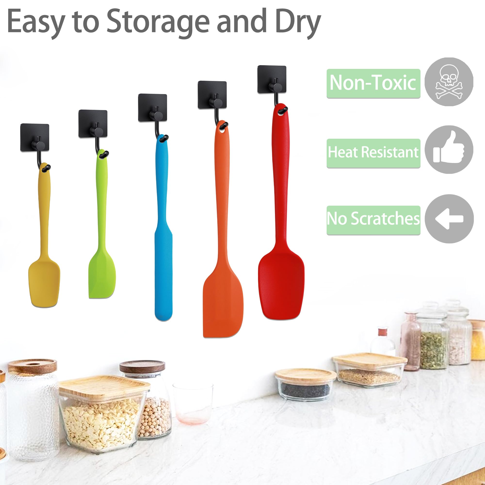 5-Piece Silicone Spatula Set - Heat Resistant & Non-Stick Baking Spatulas, Food Grade Kitchen Utensils for Mixing, Cooking, Baking - Perfect for Cake Decorating, Cookie Dough, Pancake Flipping & More