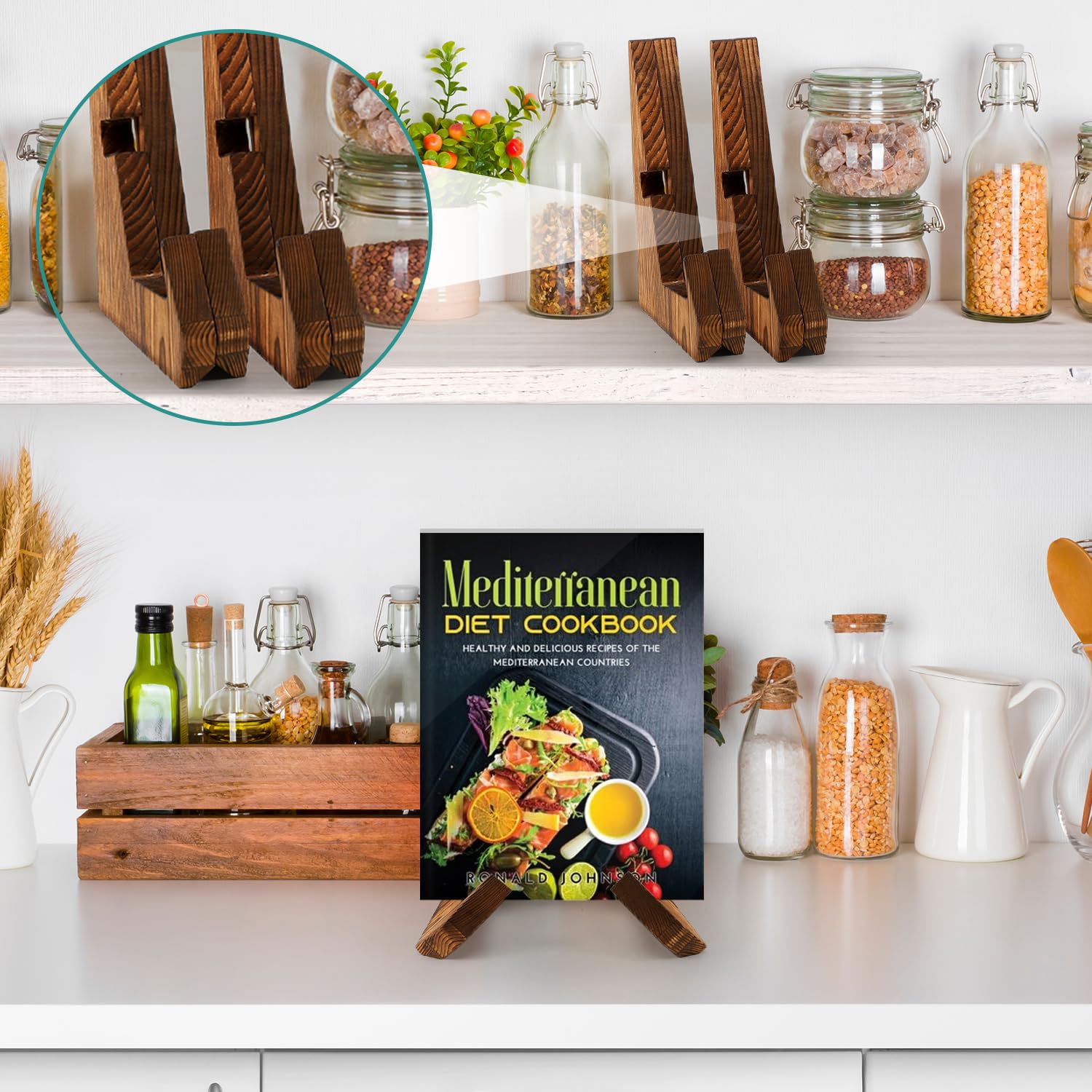 **Wooden Cookbook Stand for Kitchen - 3-Pack Recipe Book Holder for Countertops, Rustic Country-Style Cooking Accessory | Perfect for Baking, Meal Prep & Reading Recipes**