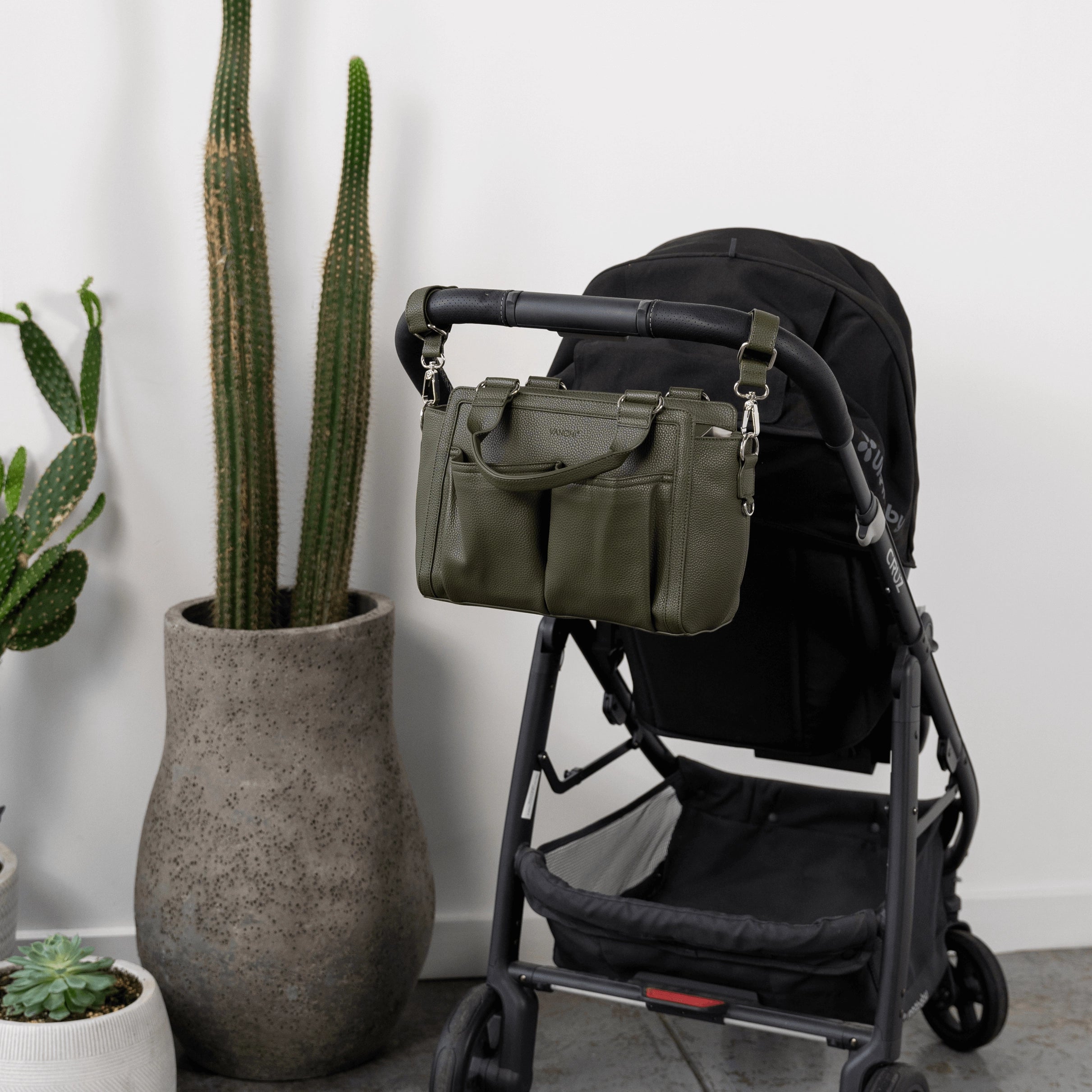 Vanchi Amelia Convertible Diaper Bag & Stroller Organizer - Fern Green | Waterproof Baby Essentials Tote for Travel, Shopping & Daily Use