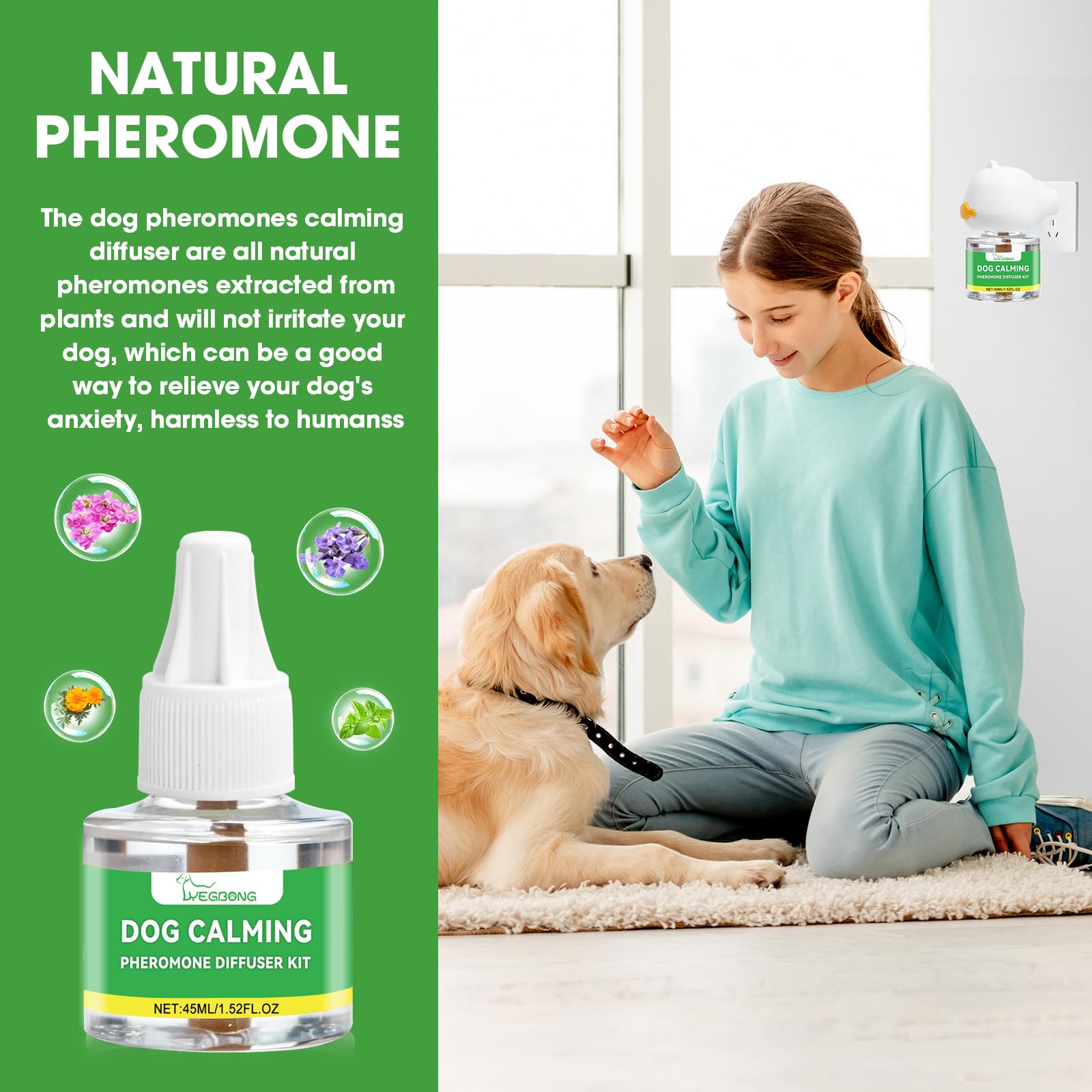 Nodfens Dog Calming Diffuser with Pheromones - 45ml Plug-in Anxiety Relief for Dogs, Lasts Up to 30 Days - Perfect for Thunderstorms, Fireworks, Separation Anxiety & Travel Stress