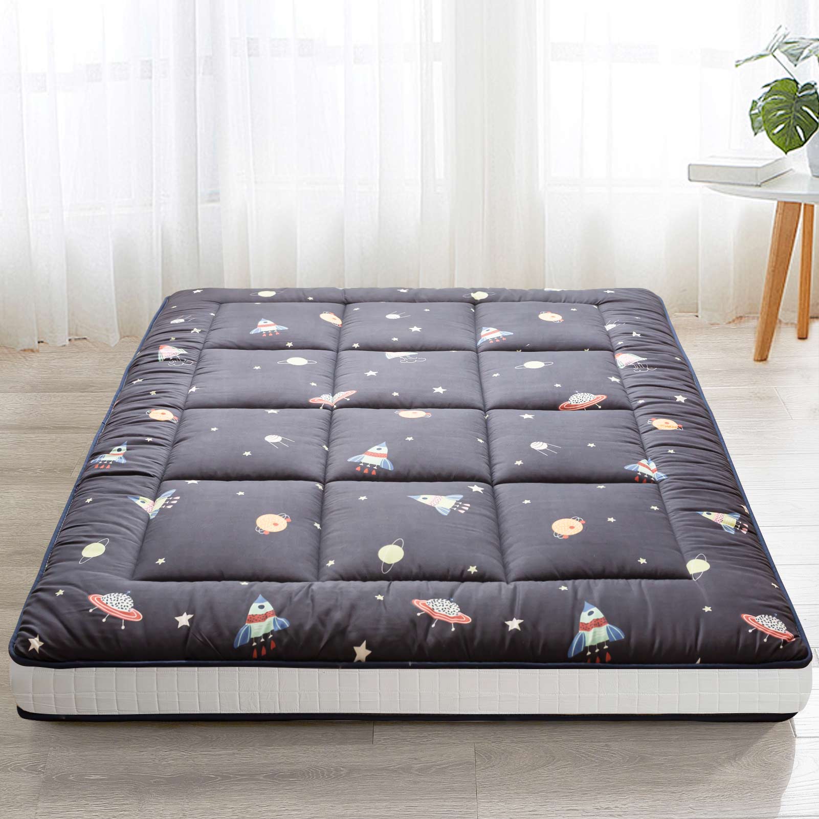 MAXYOYO Extra Thick Futon Floor Mattress - 4 Inch Padded Japanese Folding Roll Up Mattress Sleeping Pad for Guest Bed, Camping & Home Use