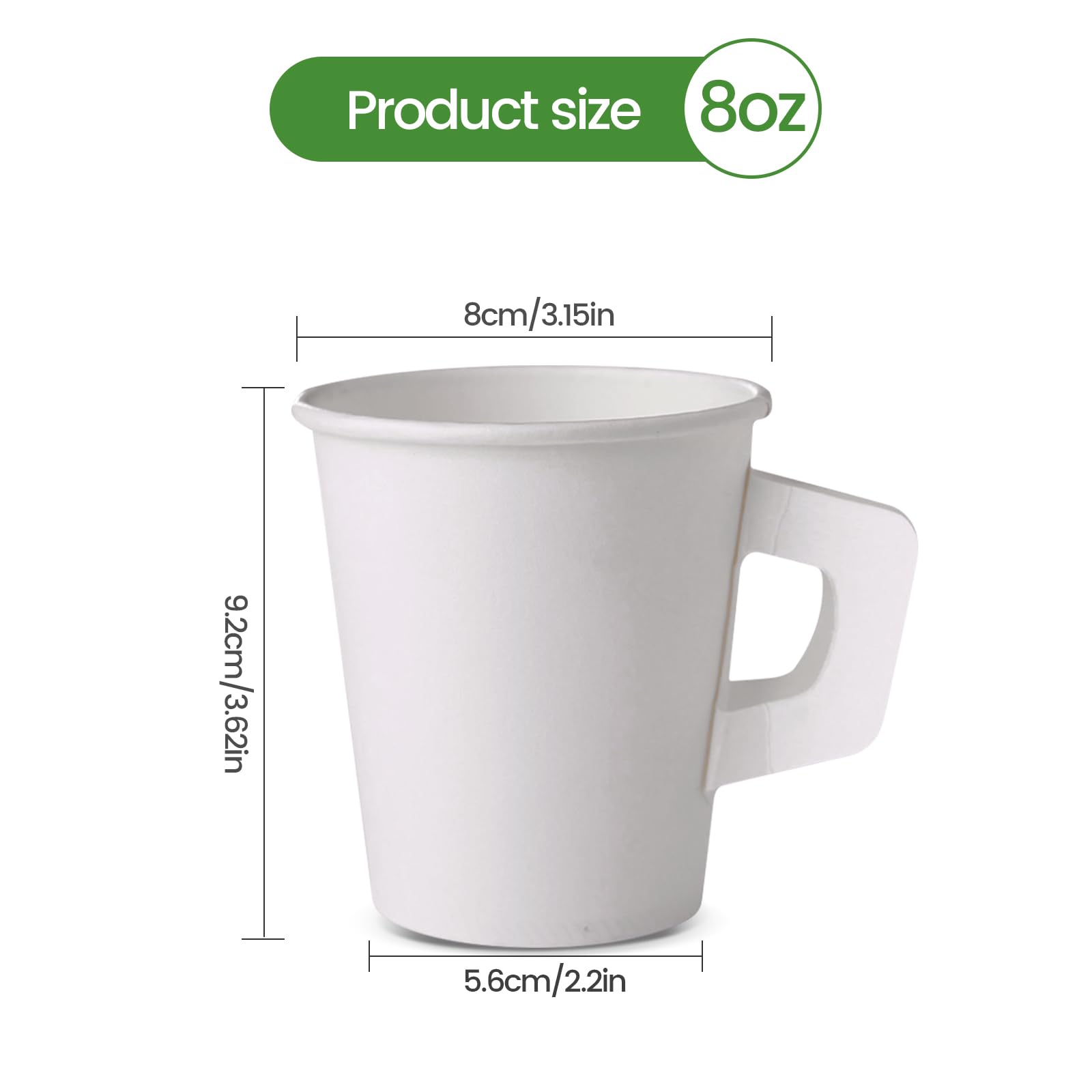 Jippedea 8 Oz Disposable Coffee Cups with Handles - 50 Pack Eco-Friendly Paper Cups for Hot Beverages, Ideal for Hotels, Motels, Home Cafes, Bistros, and Parties - Perfect for Serving Tea, Coffee, and Hot Chocolate at Events or Daily Use