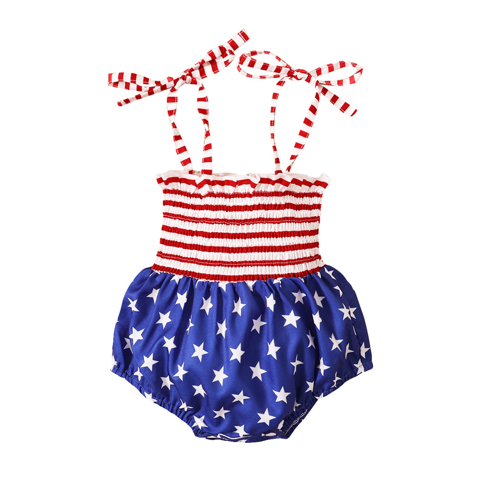 Yuemengxuan 4th of July Baby Girl Romper - Sleeveless Stars & Stripes Bodysuit with Ruffle Details | Independence Day Outfit for Newborns | Perfect for Patriotic Photo Shoots & Family Celebrations