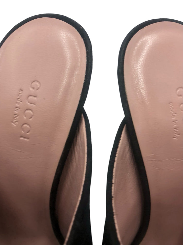 Gucci Maxime Crystal Embellished Peep Toe Heeled Mules for Women - Size 38.5 (US 8.5) - Elegant Evening Shoes for Parties, Weddings & Special Occasions