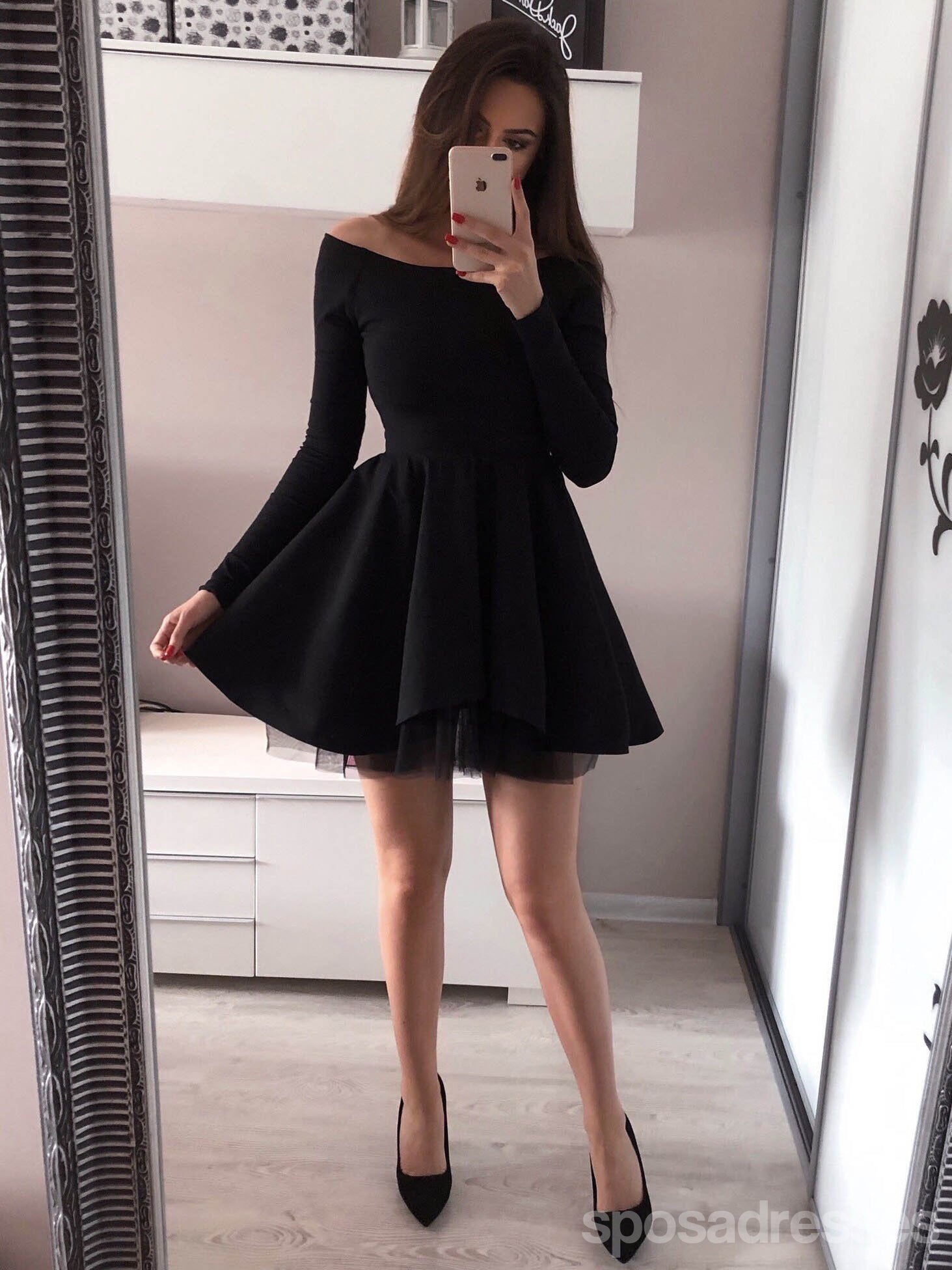 Elegant Long Sleeve Off-Shoulder Homecoming Dresses for Women - Affordable Prom Party Gowns (Style CM700) | Perfect for Formal Dances, Graduation Parties & Special Occasions